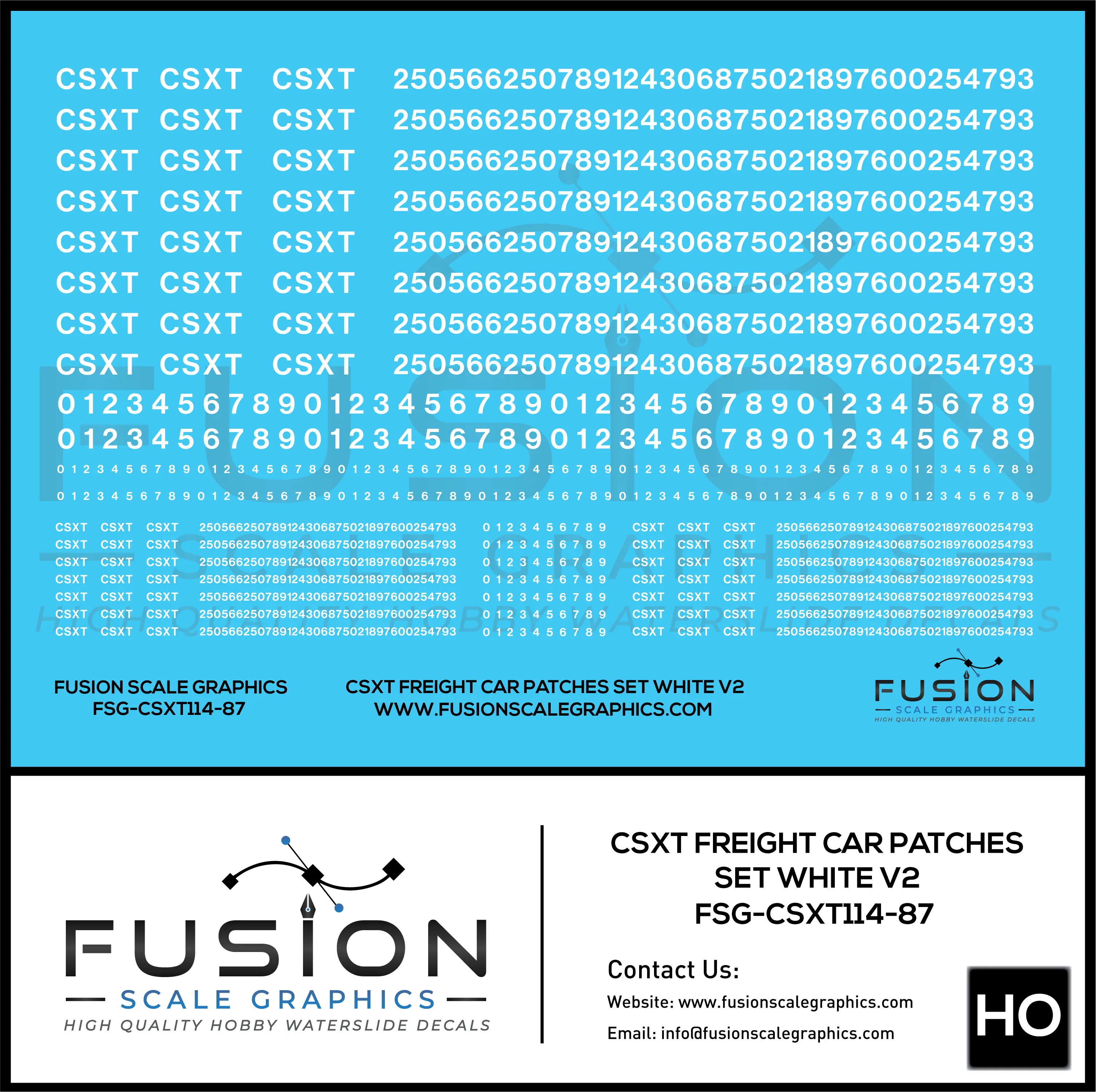 HO Scale CSX CSXT Freight Car Patches Set V2 White Fusion Scale Graphics