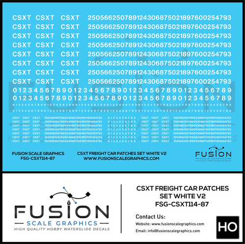 HO Scale CSX CSXT Freight Car Patches Set V2 White Fusion Scale Graphics