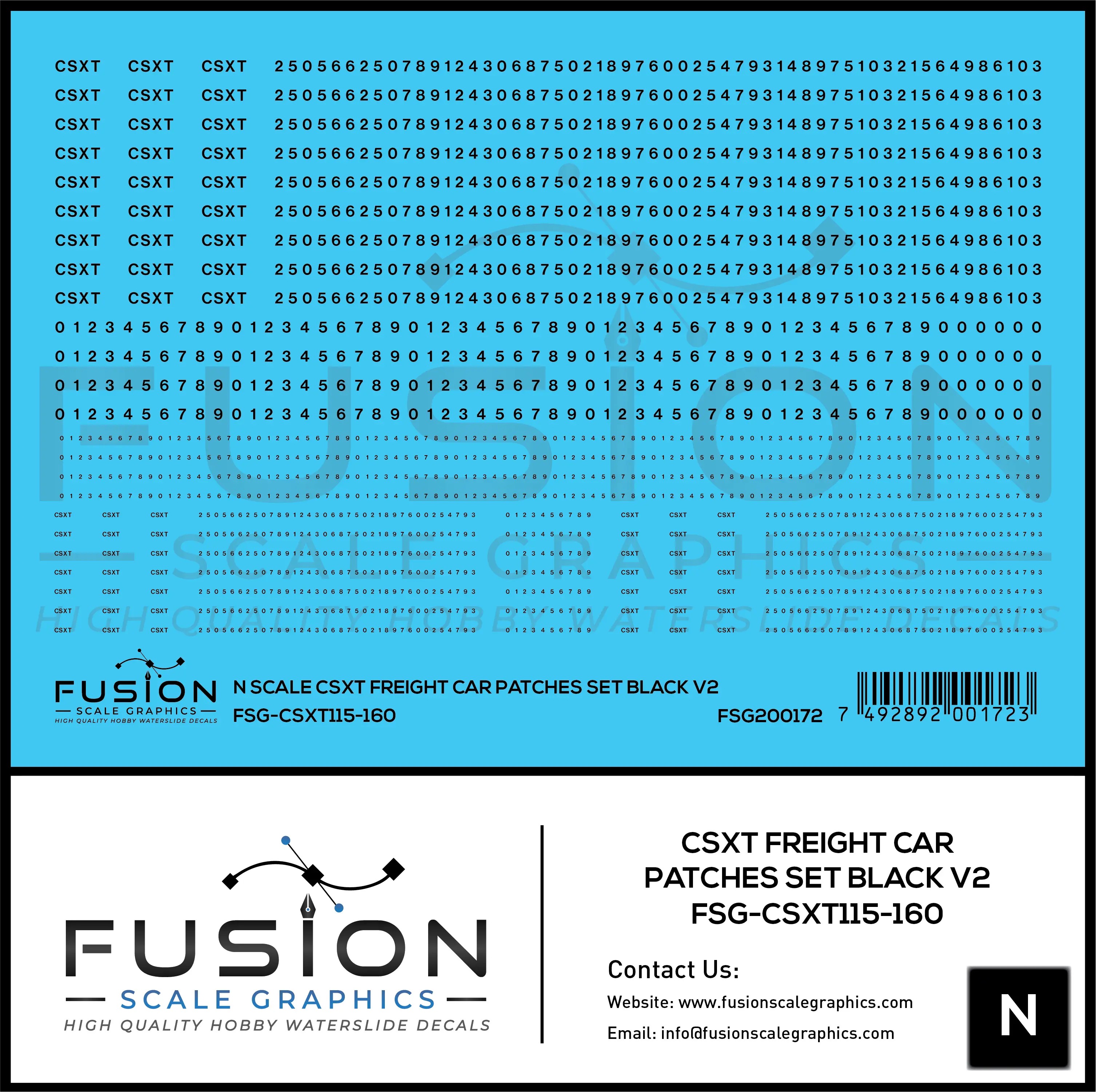 N Scale CSX Freight Car Patches Set V2 Black Fusion Scale Graphics