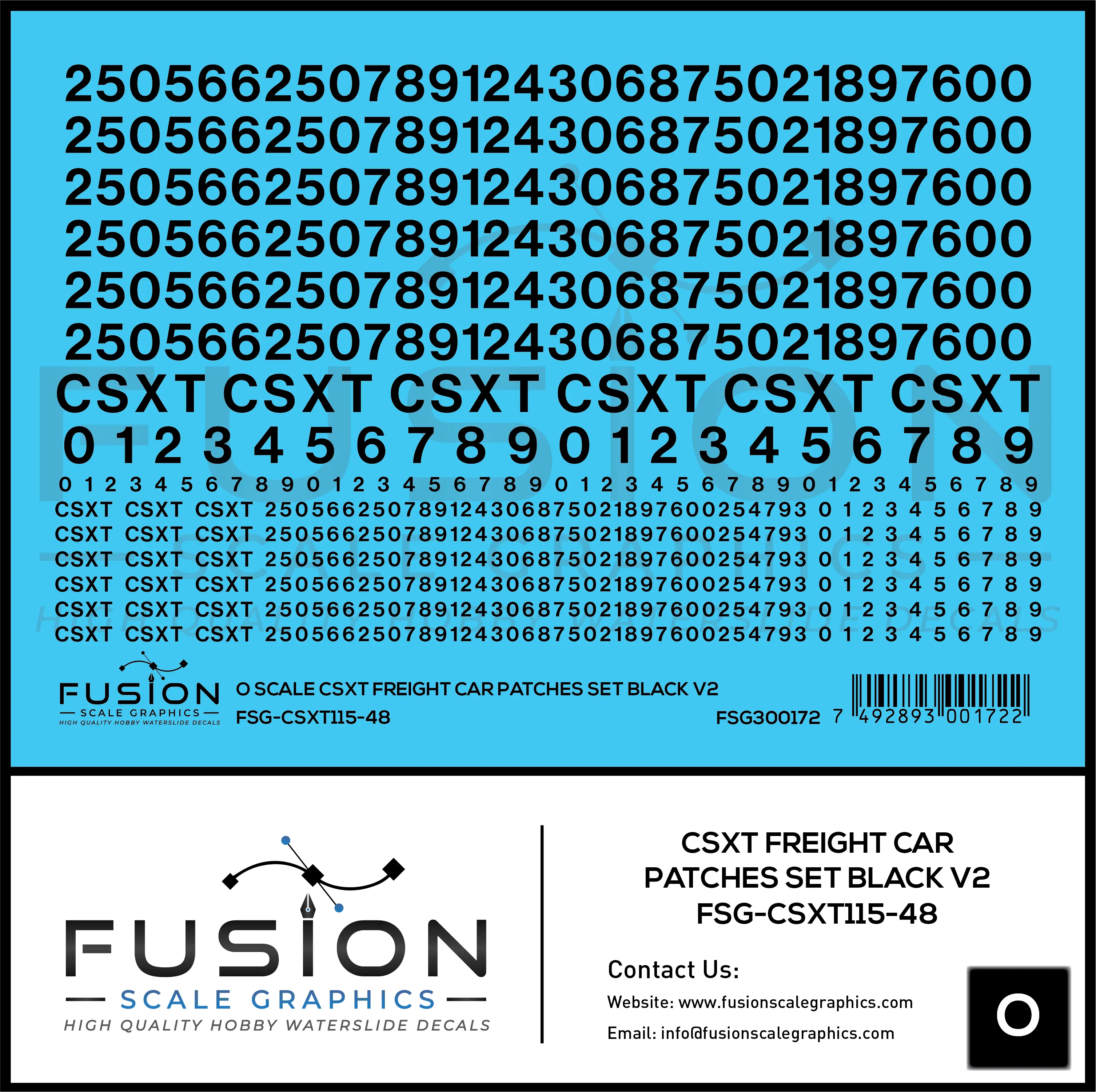 O Scale CSX Freight Car Patches Set V2 Black Fusion Scale Graphics