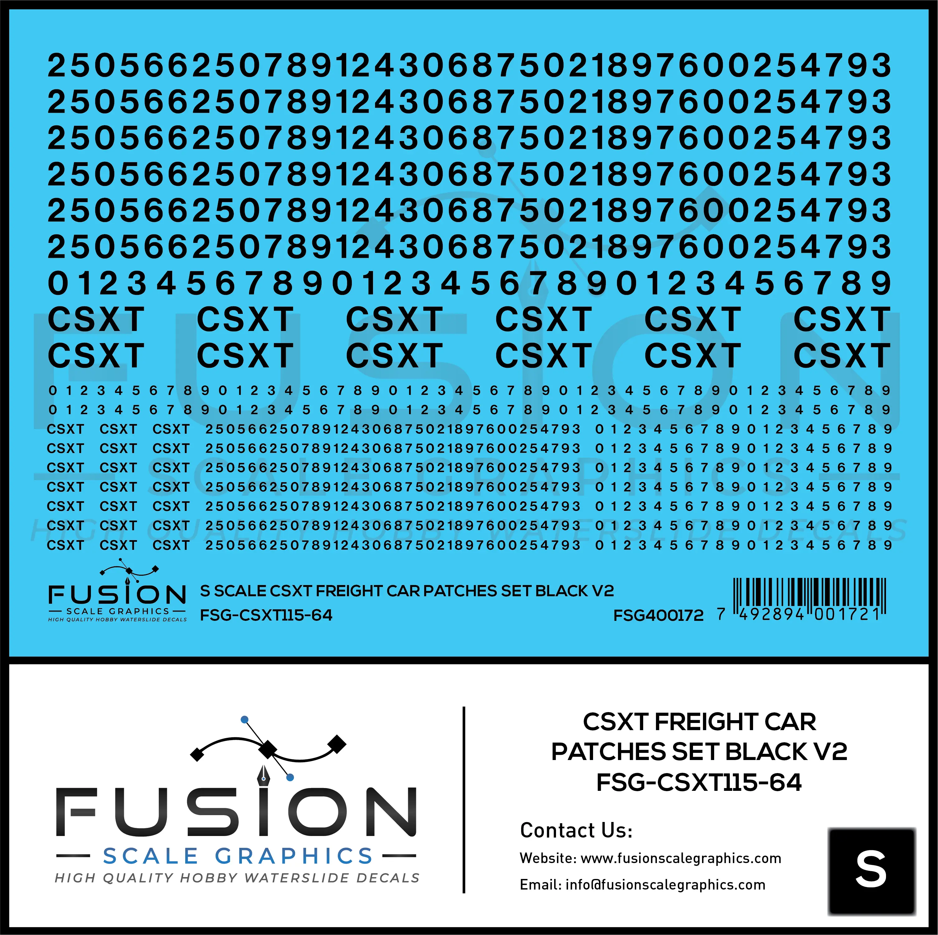 S Scale CSX Freight Car Patches Set V2 Black Fusion Scale Graphics