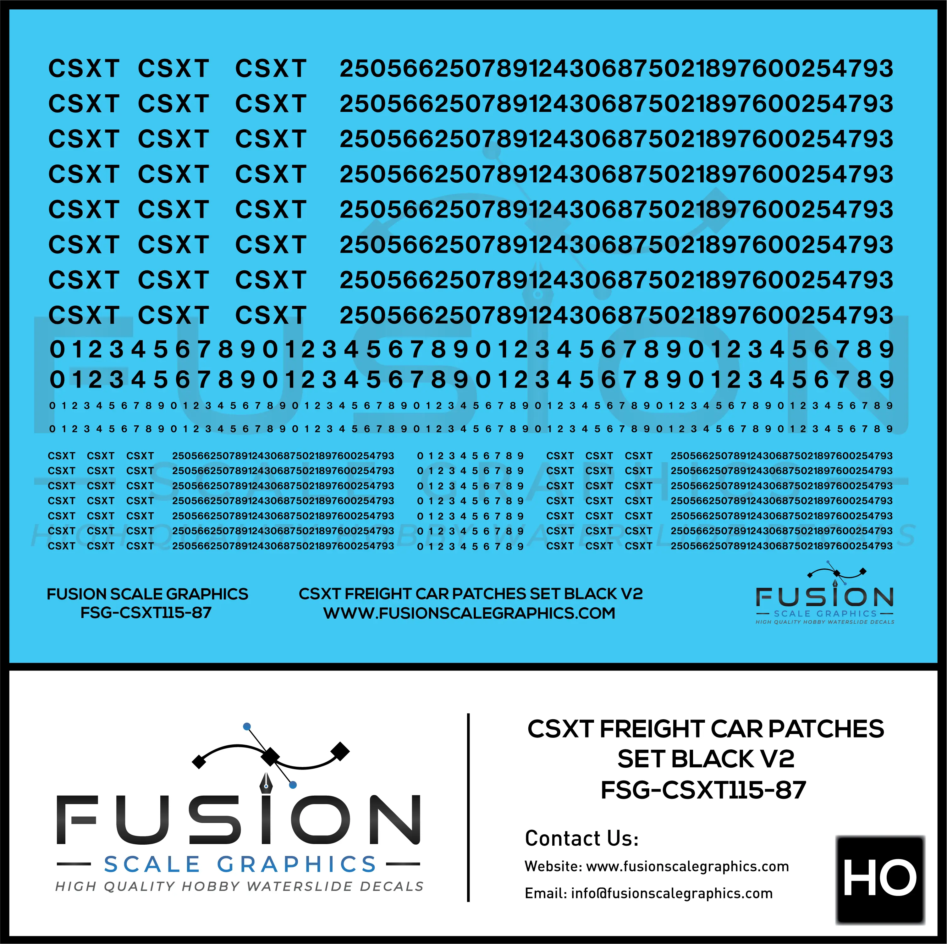 HO Scale CSX CSXT Freight Car Patches Set V2 Black Fusion Scale Graphics