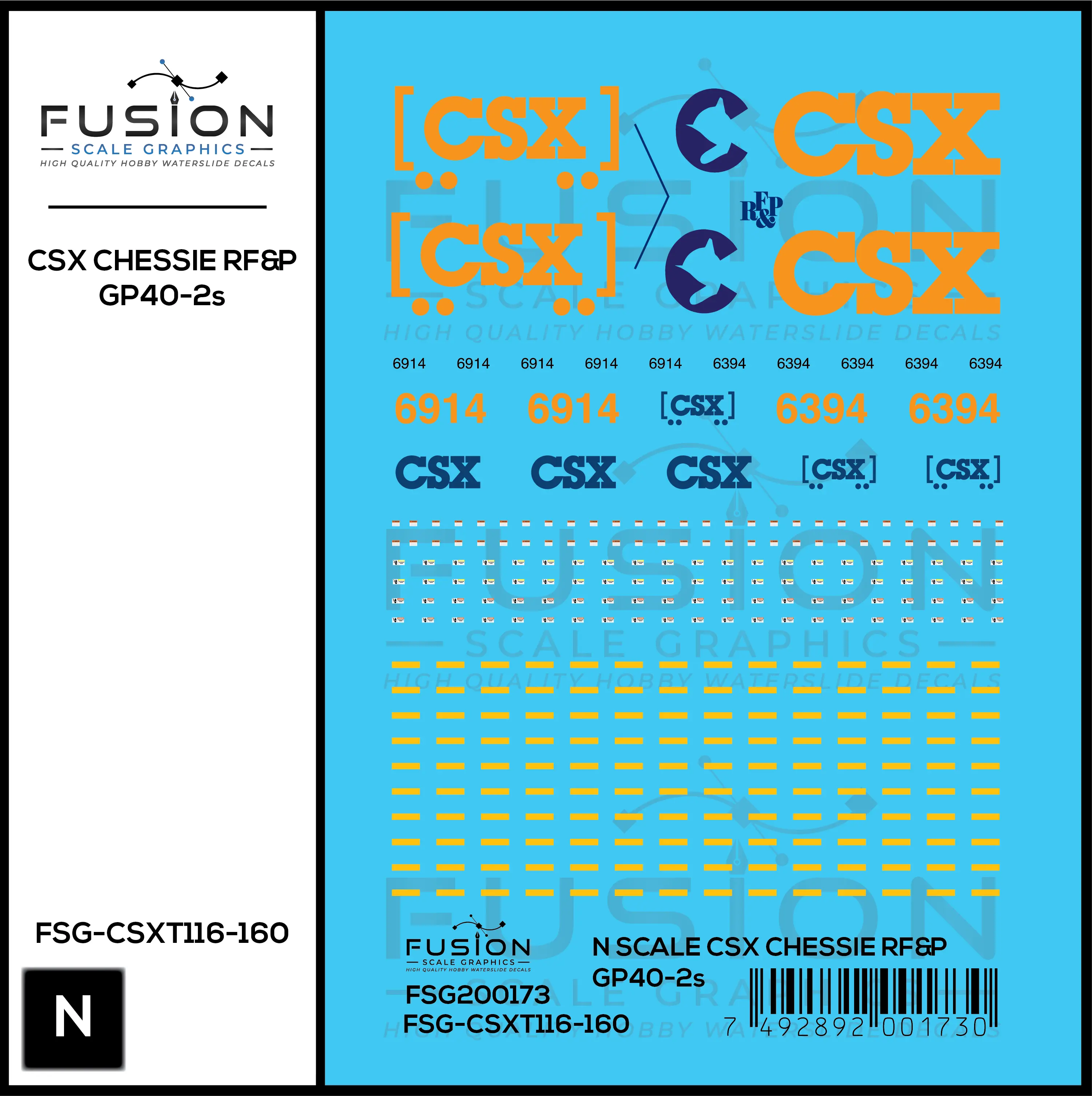 N Scale CSX Chessie and RF&P GP40-2 "Heritage" Locomotives Decal Set Fusion Scale Graphics