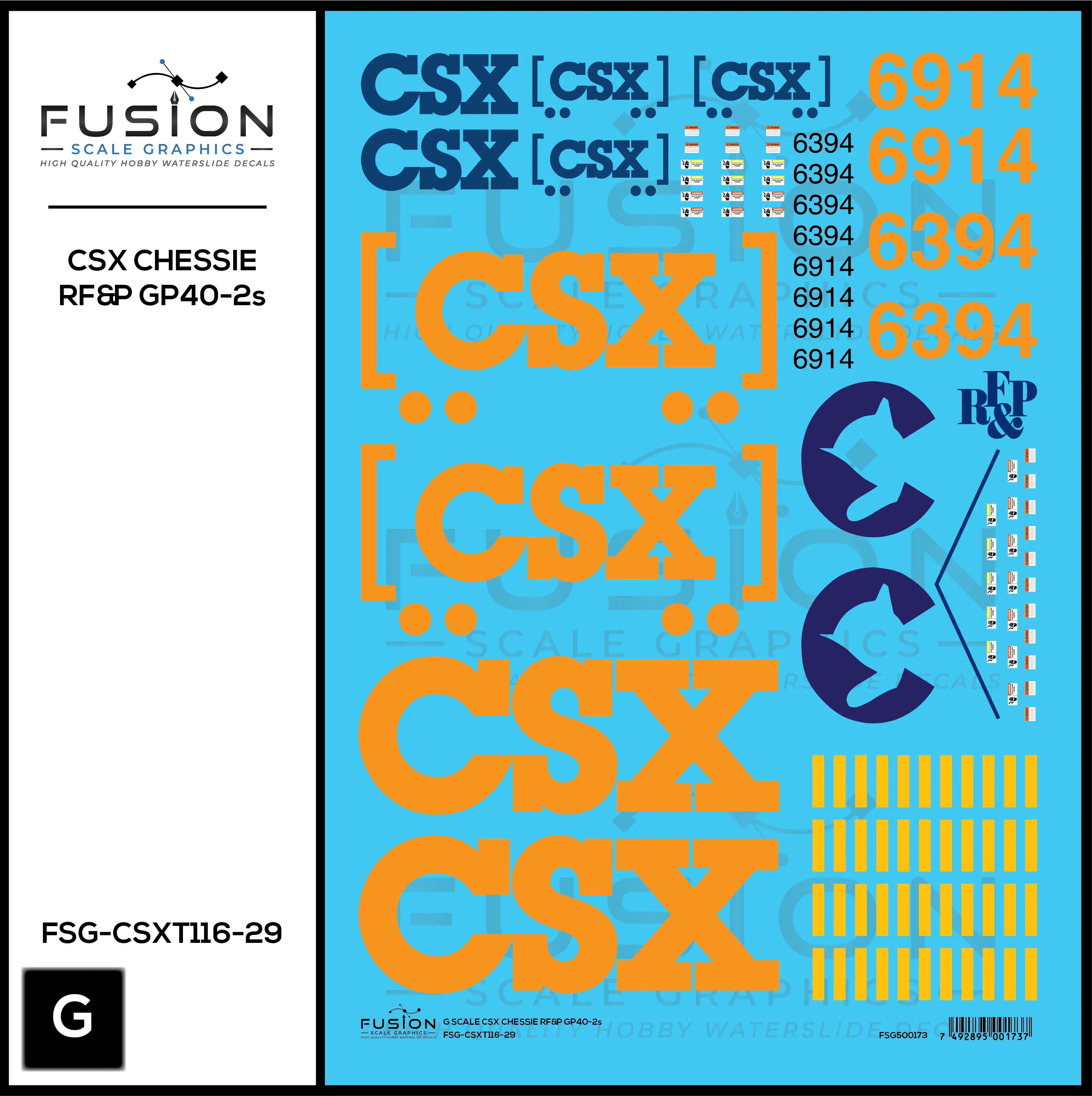 G 1:29 Scale CSX Chessie and RF&P  GP40-2 "Heritage" Locomotives Decal Set Fusion Scale Graphics