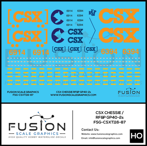 HO Scale Chessie and RF&P GP40-2 "Heritage" Locomotives Decal Set Fusion Scale Graphics