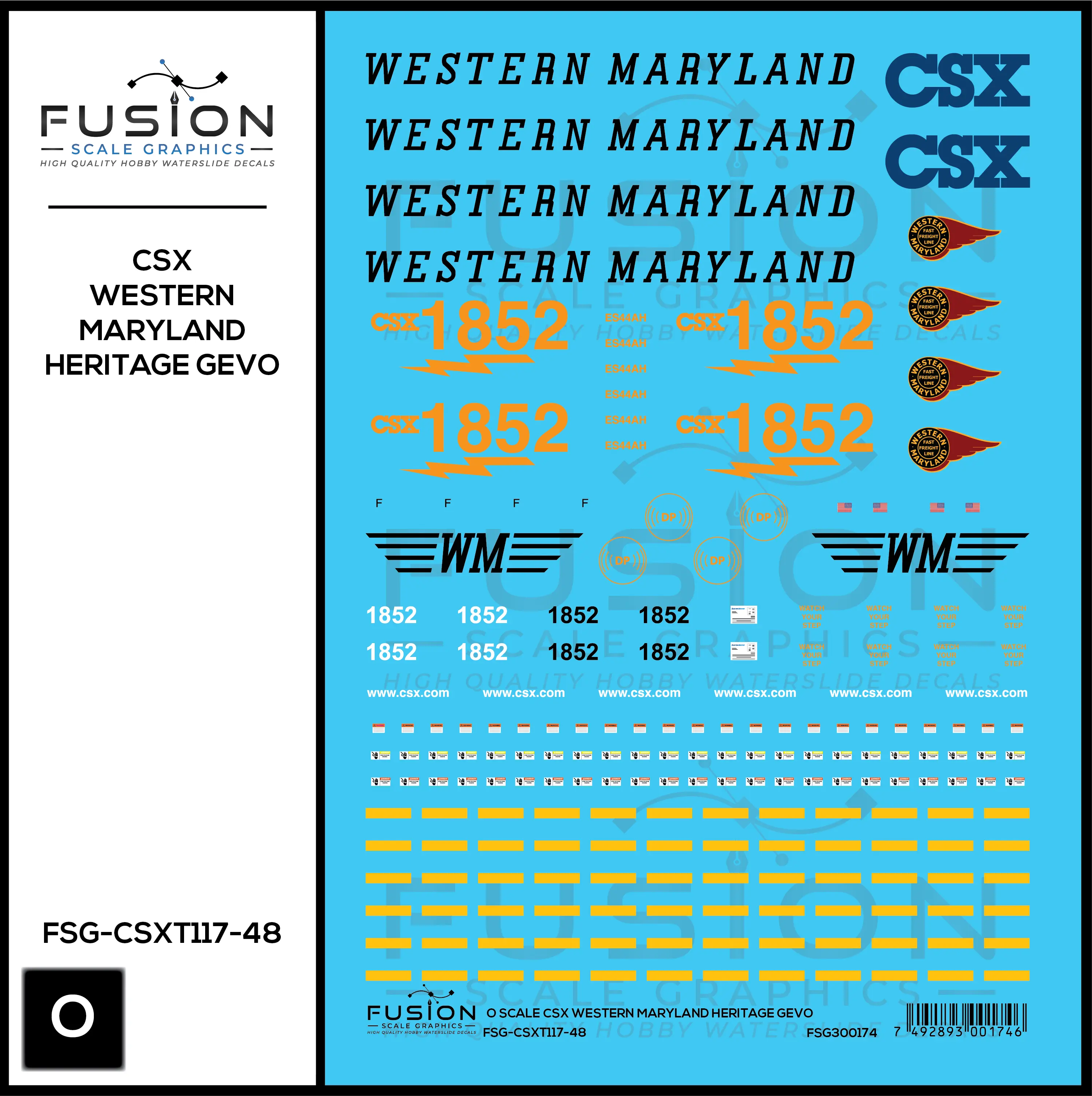 O Scale CSX Western Maryland Heritage GEVO Locomotive Decal Set Fusion Scale Graphics