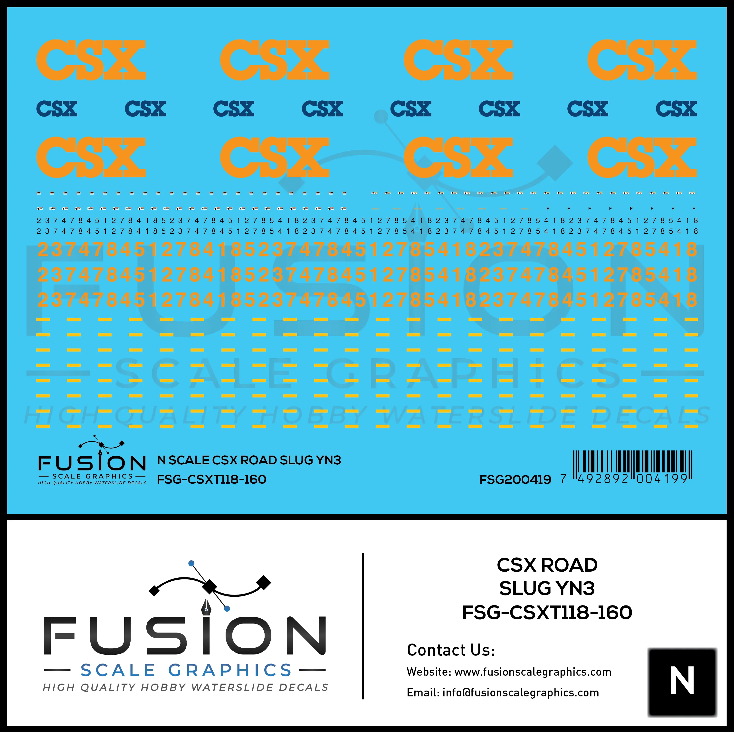 N Scale CSX Road Slug YN3 Decal Set Fusion Scale Graphics
