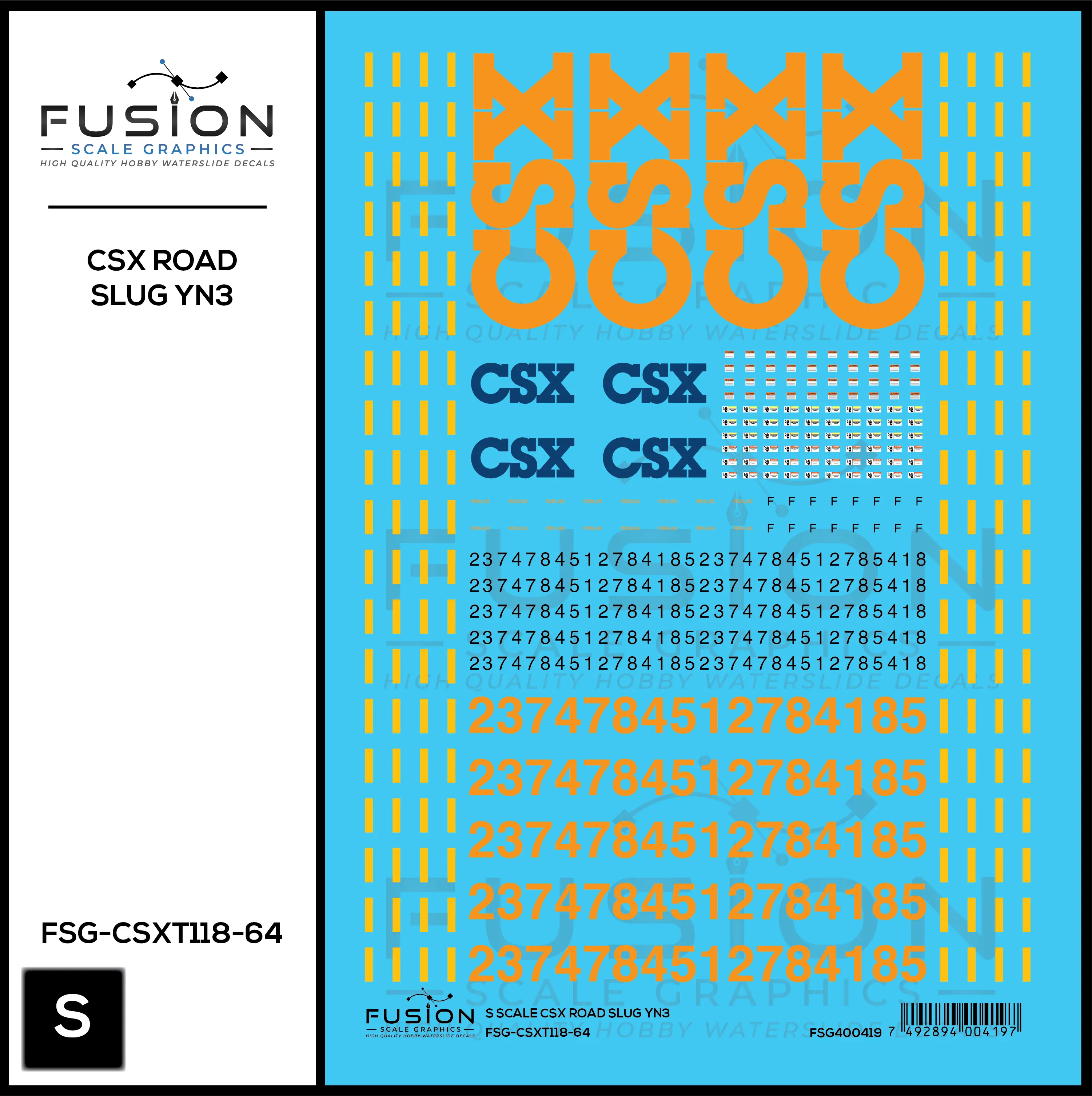 S Scale CSX Road Slug YN3 Decal Set Fusion Scale Graphics