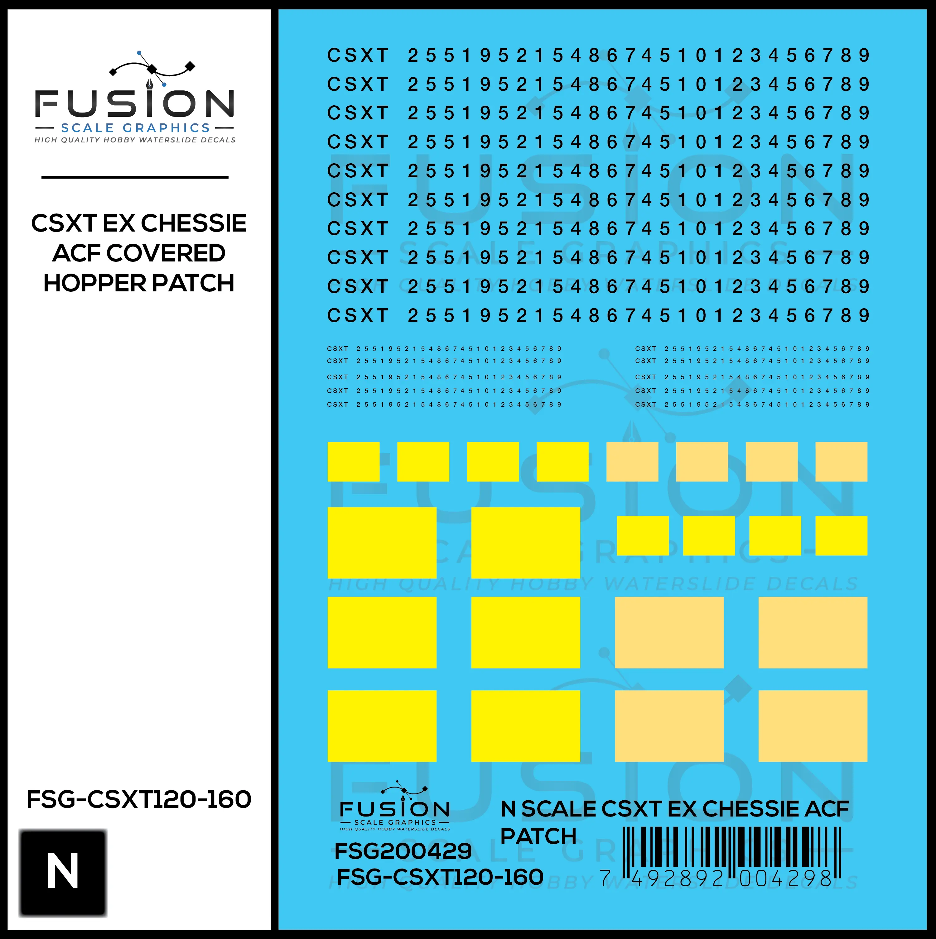 N Scale CSXT Ex Chessie ACF Covered Hopper Number Patching Decal Set Fusion Scale Graphics