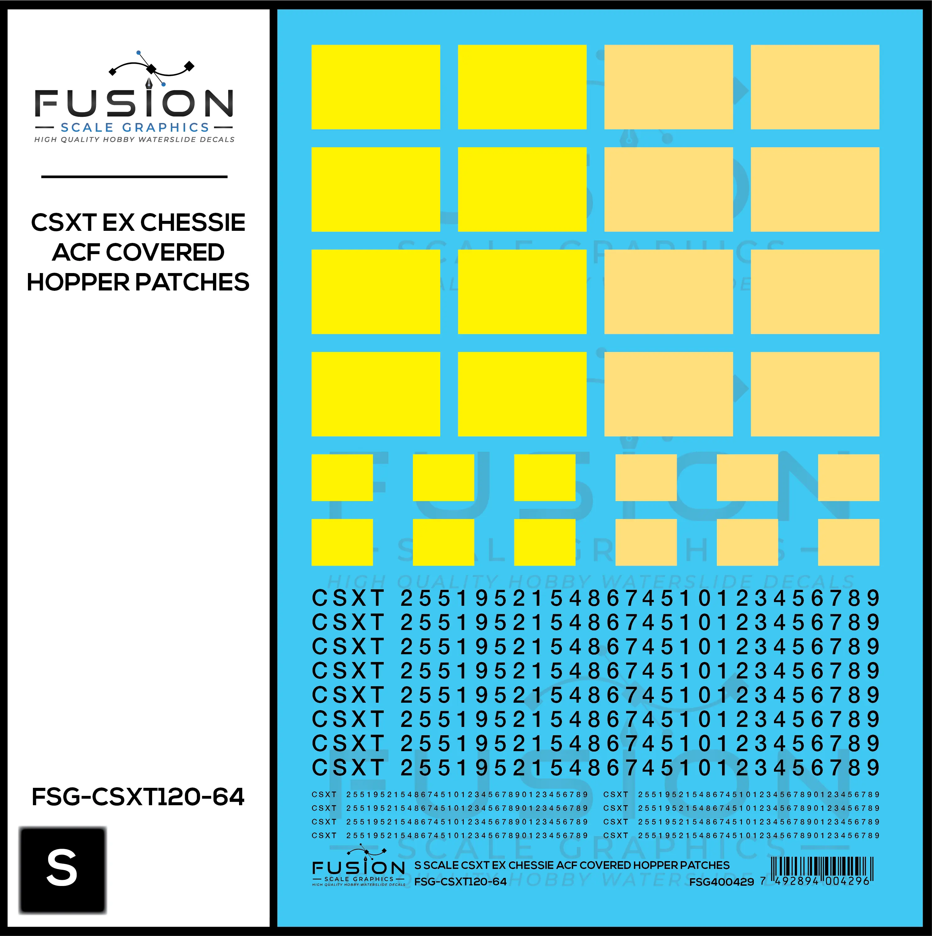 S Scale CSXT Ex Chessie ACF Covered Hopper Number Patching Decal Set Fusion Scale Graphics