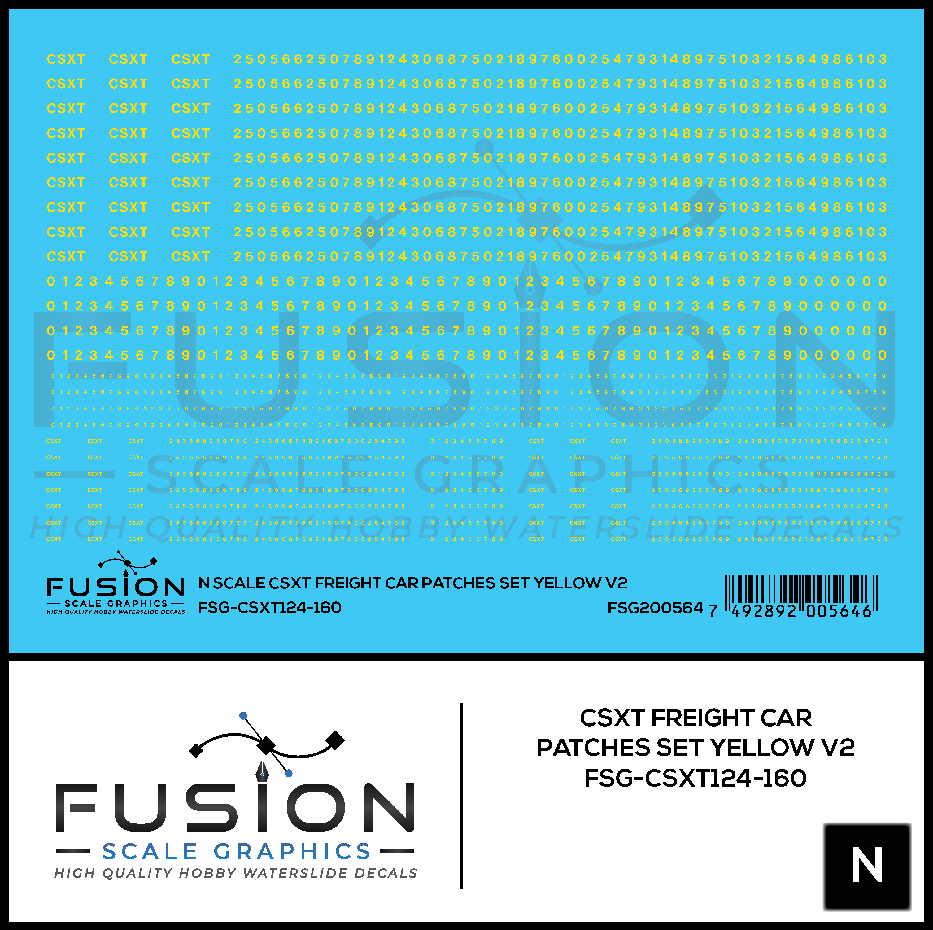N Scale CSXT Yellow Freight Car Patch Set V2 Decal Set