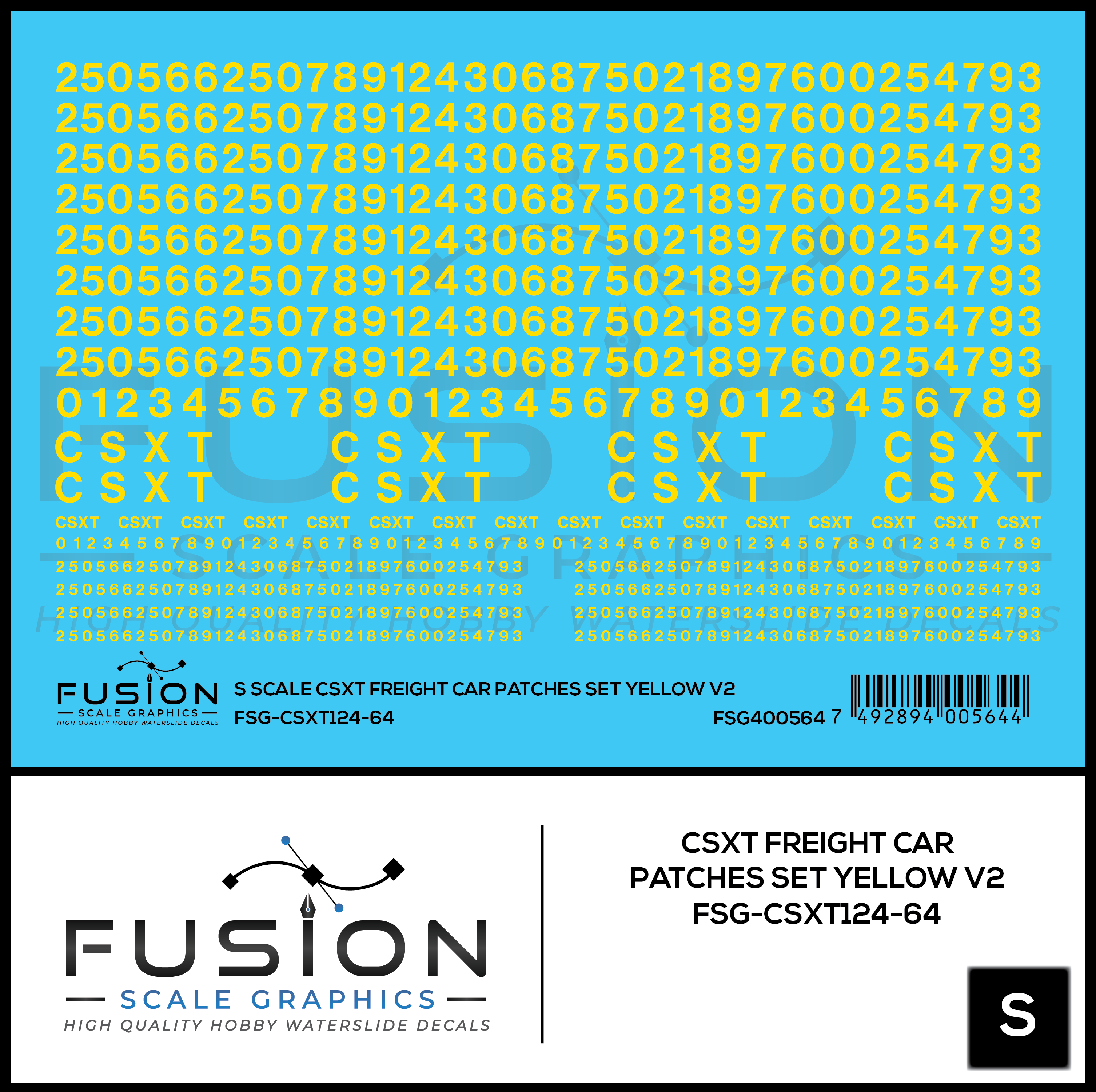 S Scale CSXT Yellow Freight Car Patch Set V2 Decal Set