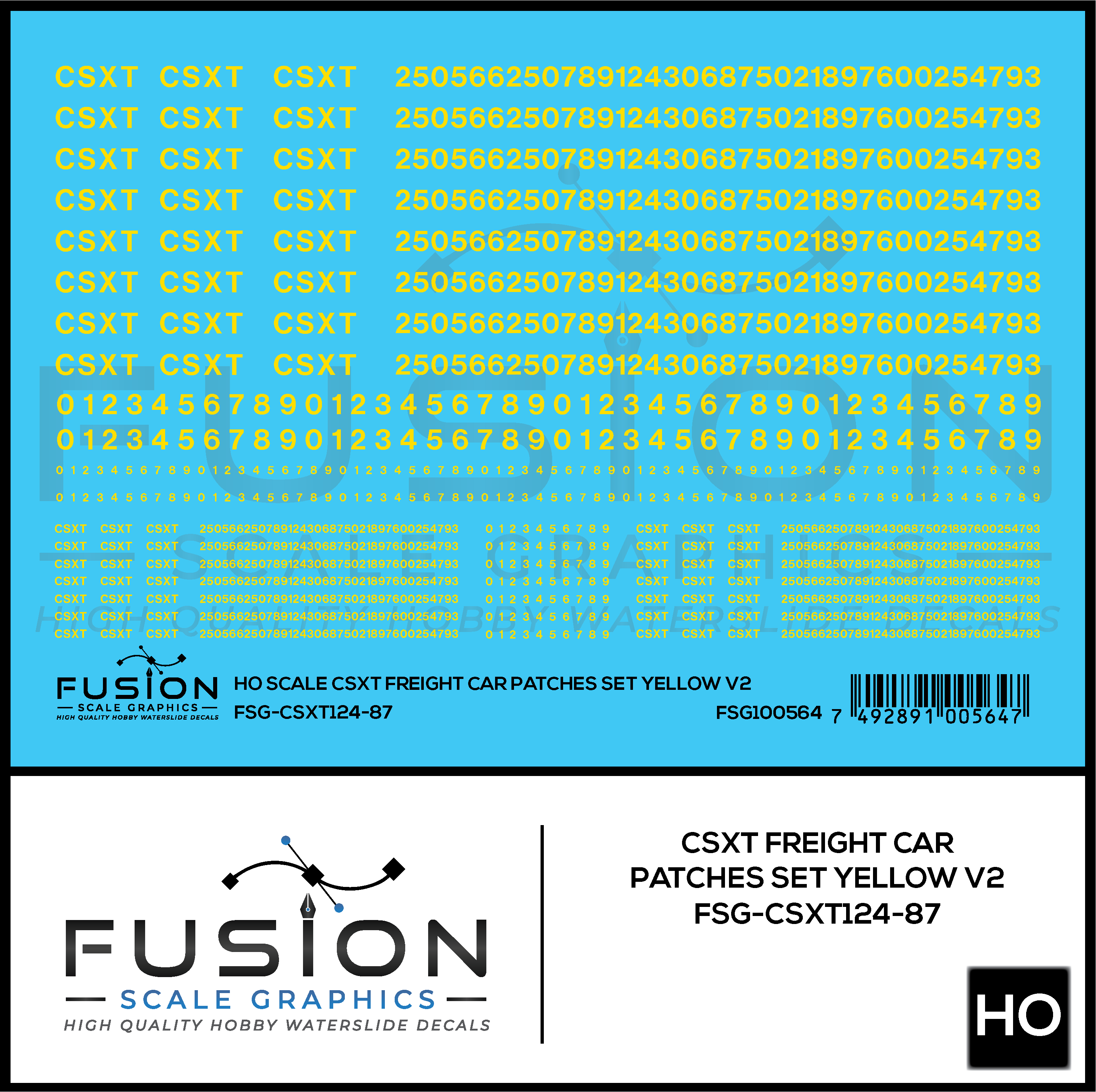 HO Scale CSXT Yellow Freight Car Patch Set V2 Decal Set
