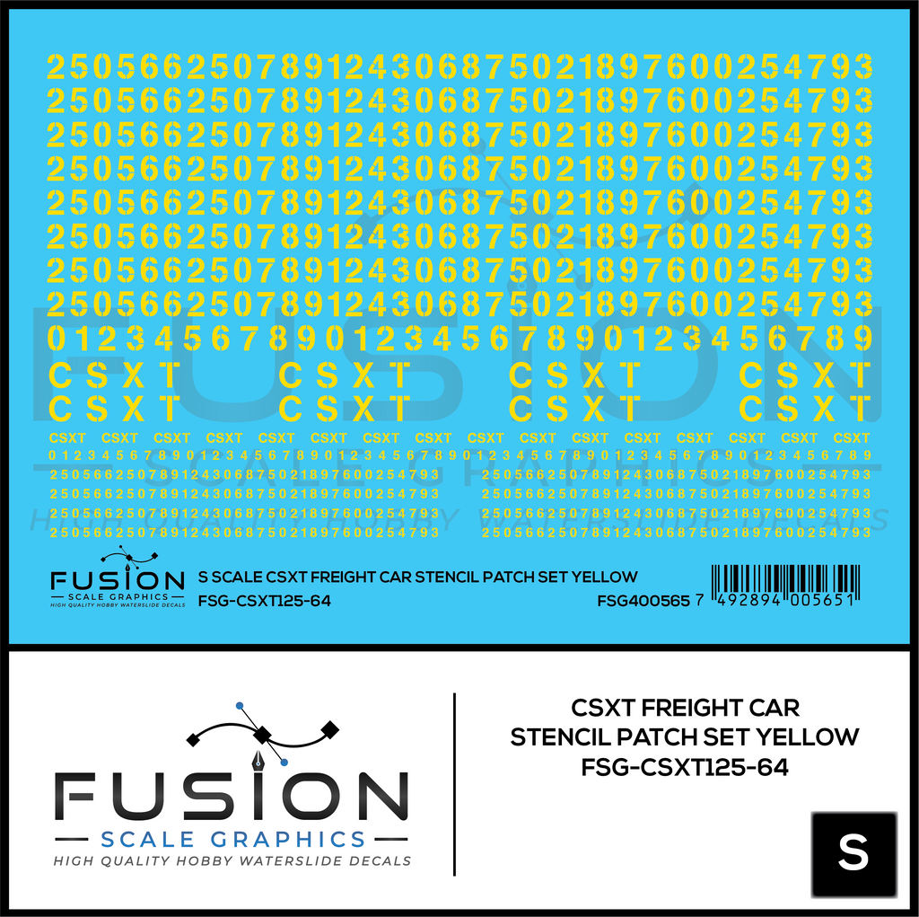 S Scale CSXT Yellow Freight Car Stencil Patch Decal Set