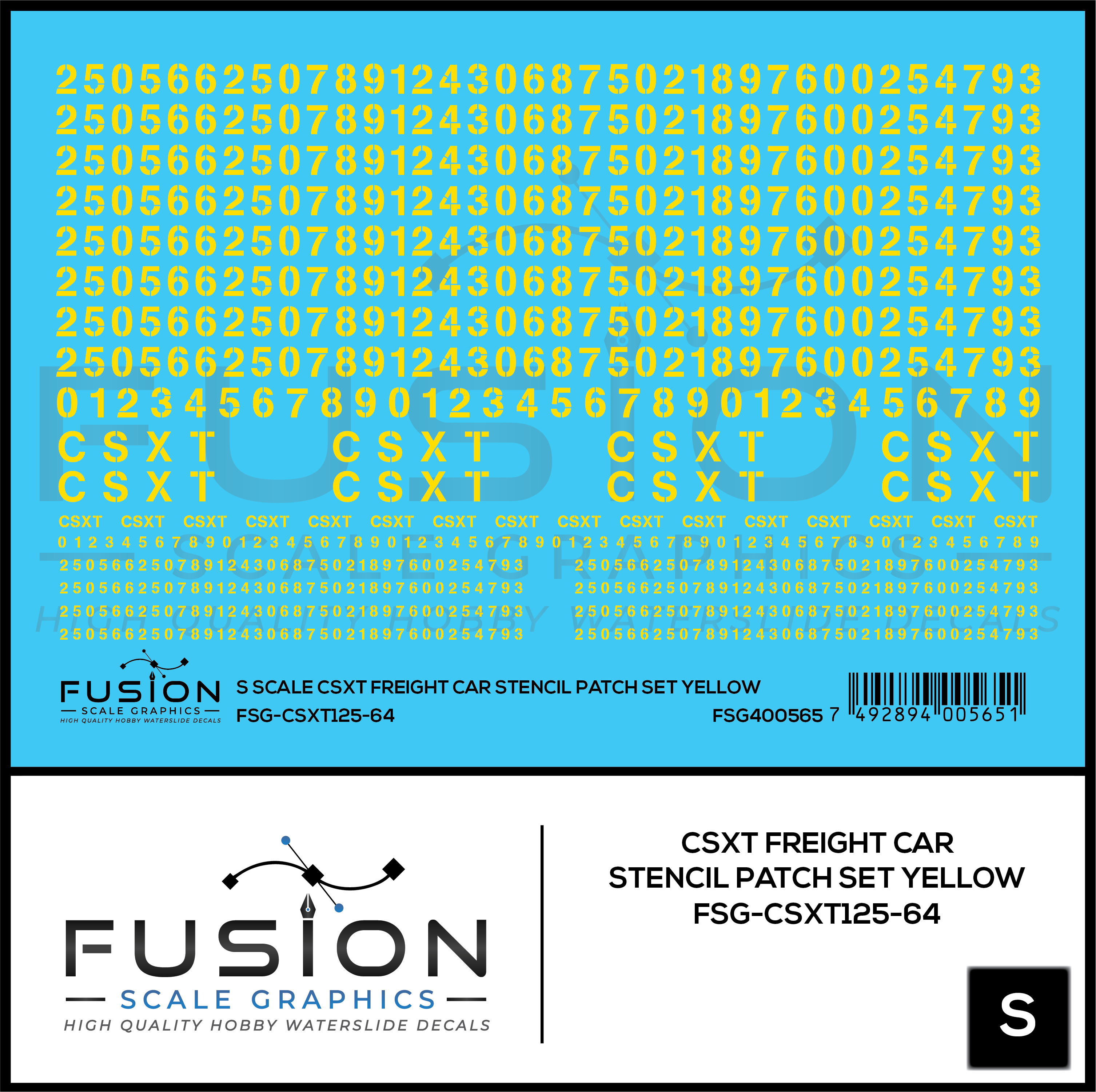 S Scale CSXT Yellow Freight Car Stencil Patch Decal Set