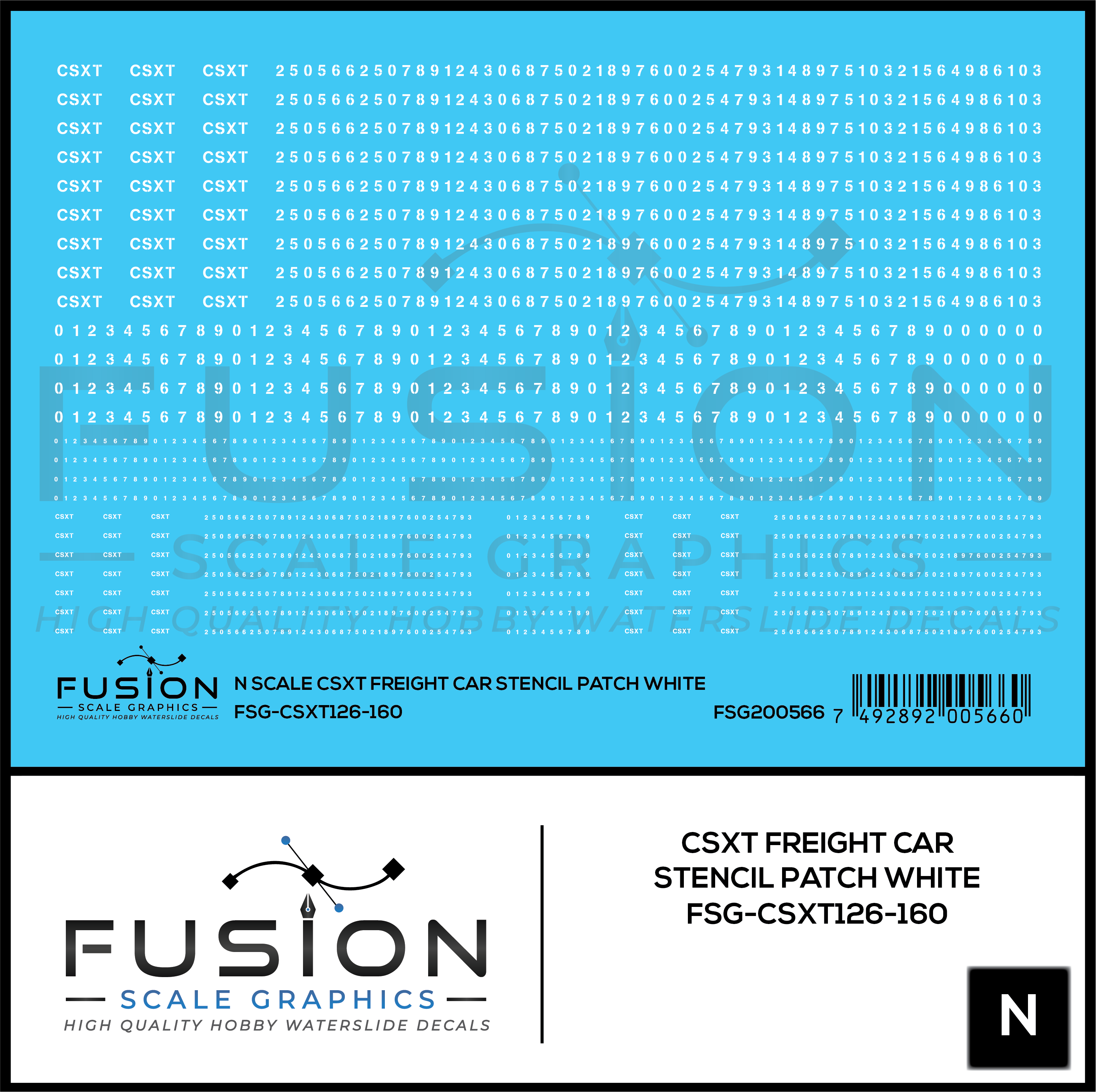 N Scale CSXT White Stencil Freight Car Patch Decal Set