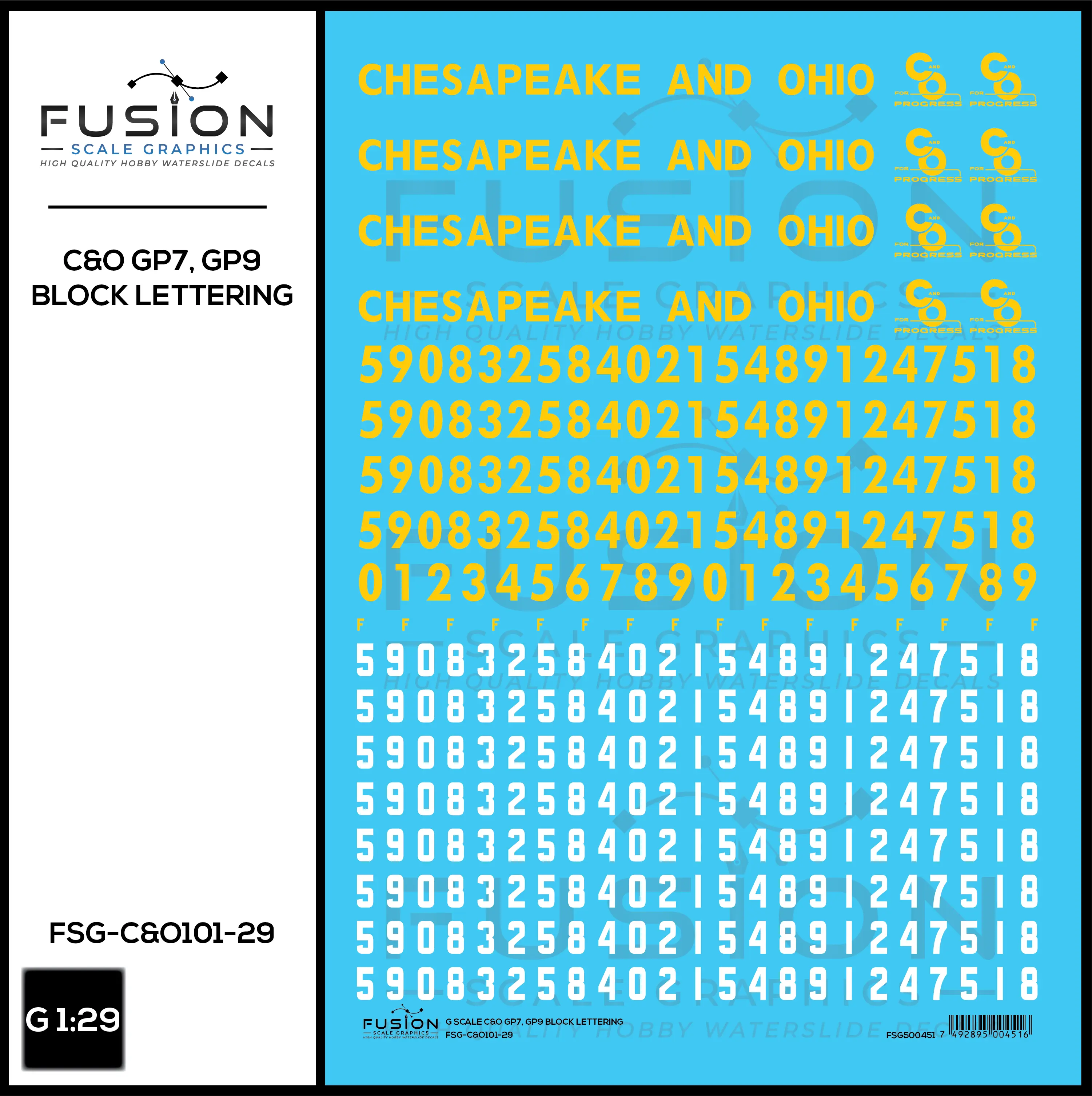 G 1:29 Scale Chesapeake & Ohio EMD GP7, GP9 Locomotive Decal Set Fusion Scale Graphics