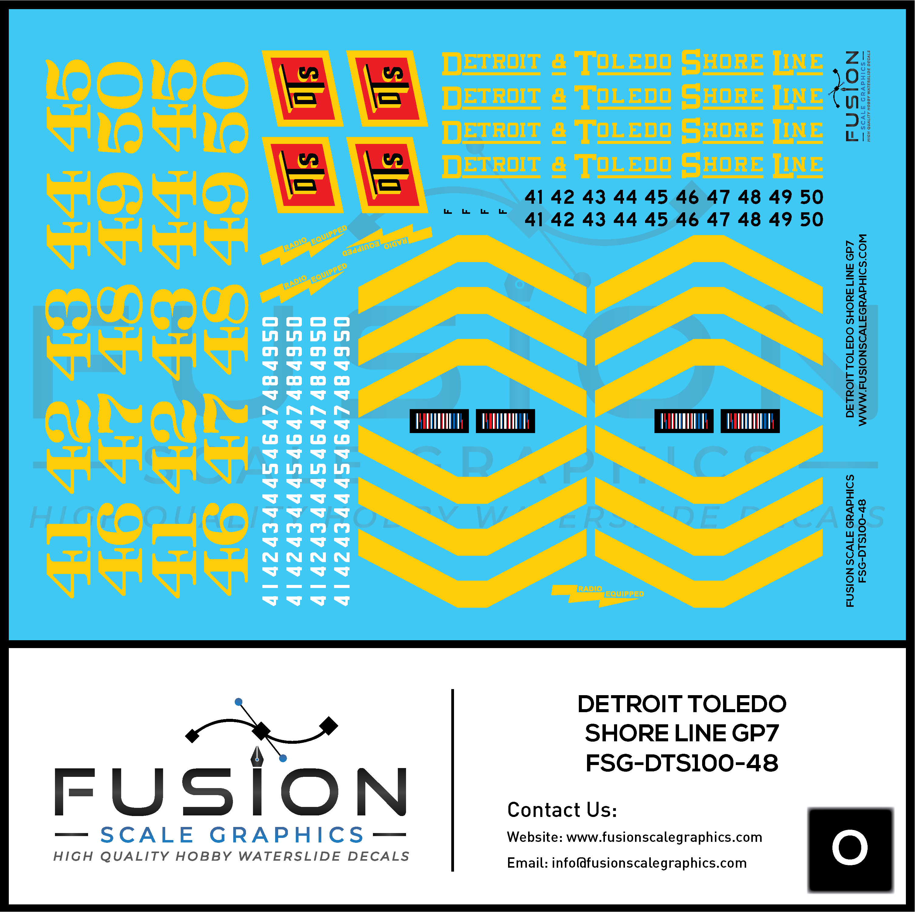 O Scale Detroit & Toledo Shore Line EMD GP7 Locomotive Decal Set Fusion Scale Graphics