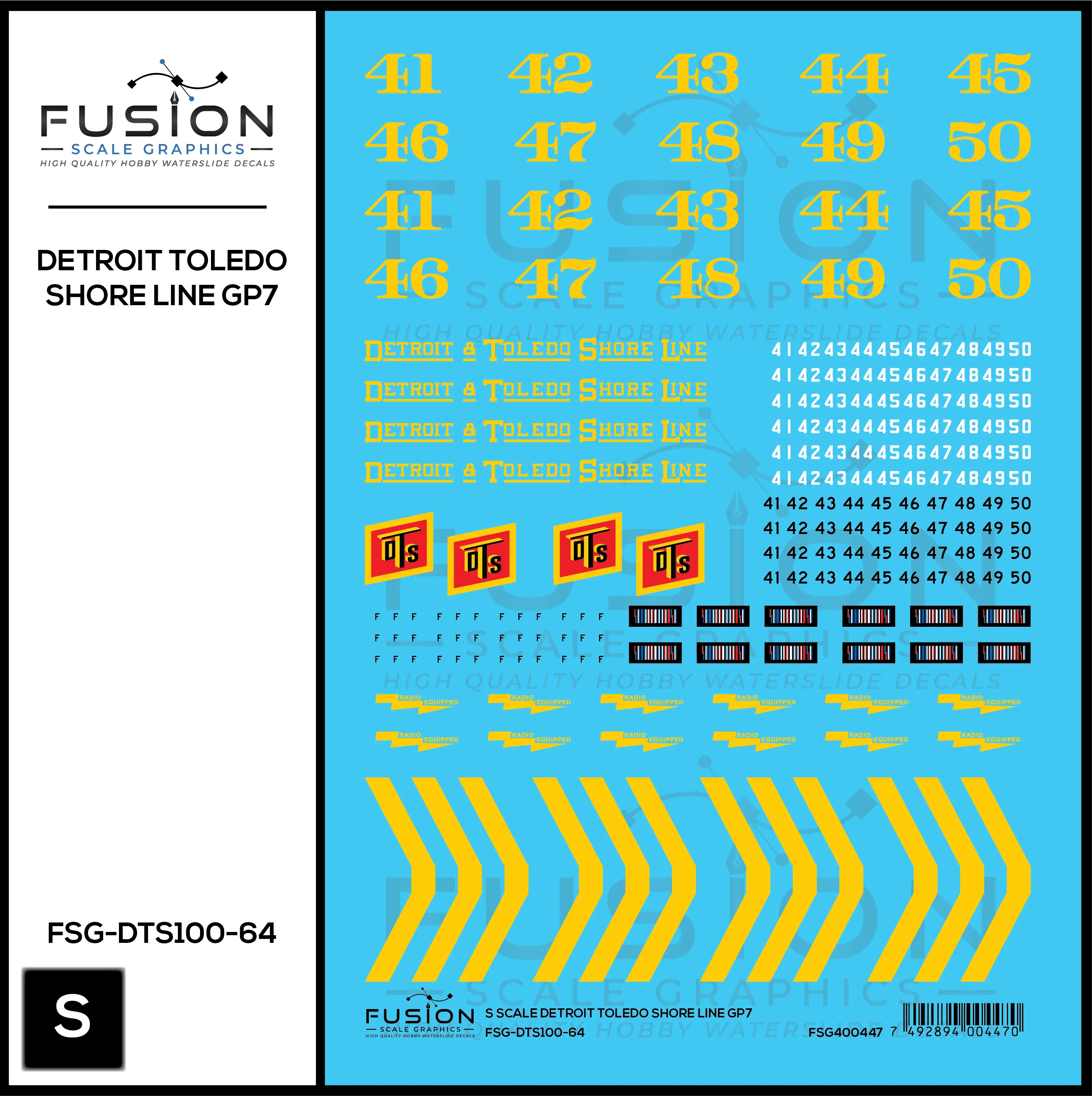 S Scale Detroit & Toledo Shoreline EMD GP7 Locomotive Decal Set Fusion Scale Graphics
