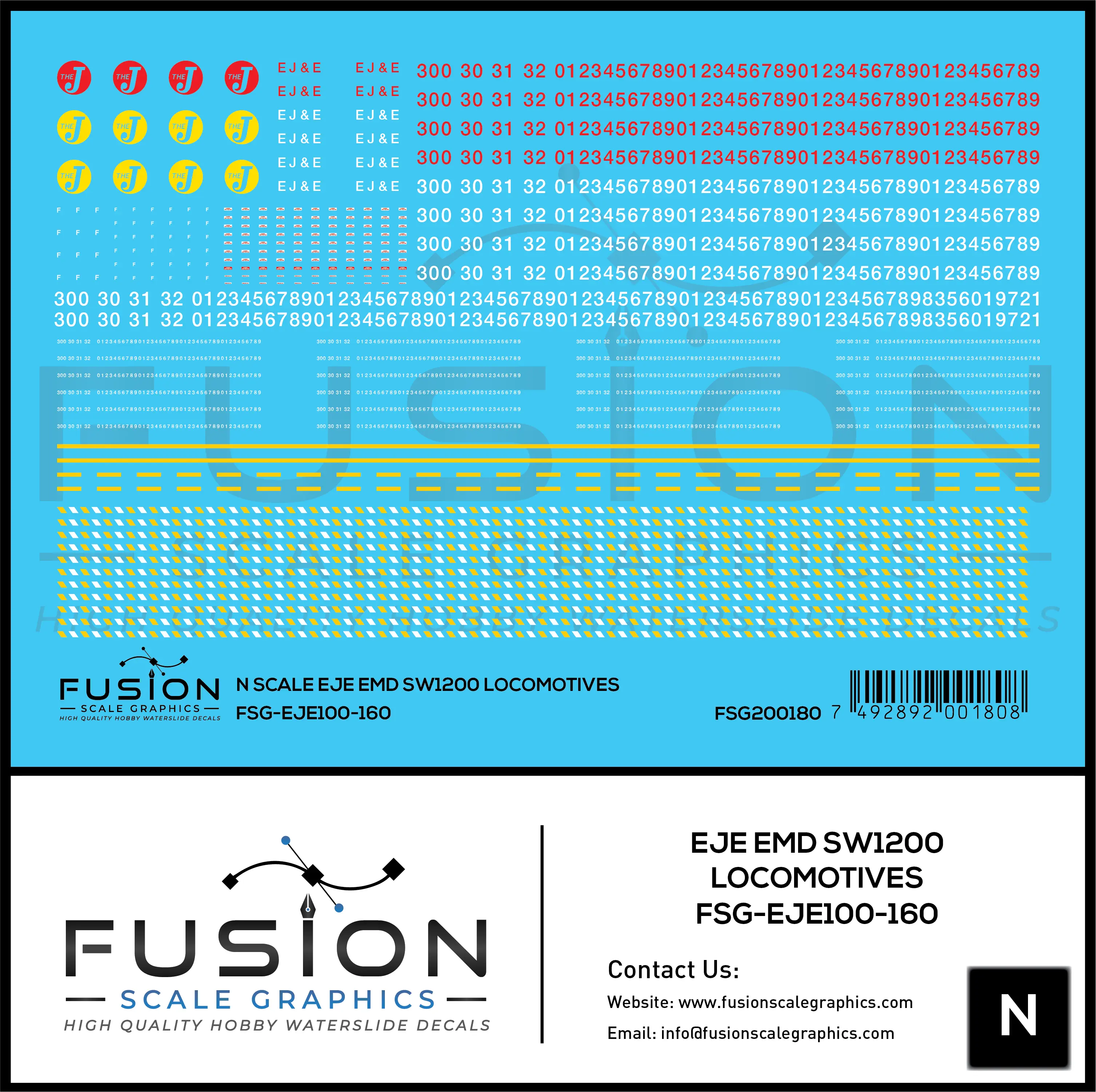 N Scale Elgin Joliet and Eastern EJE EMD SW1200 Locomotive Decal Set Fusion Scale Graphics