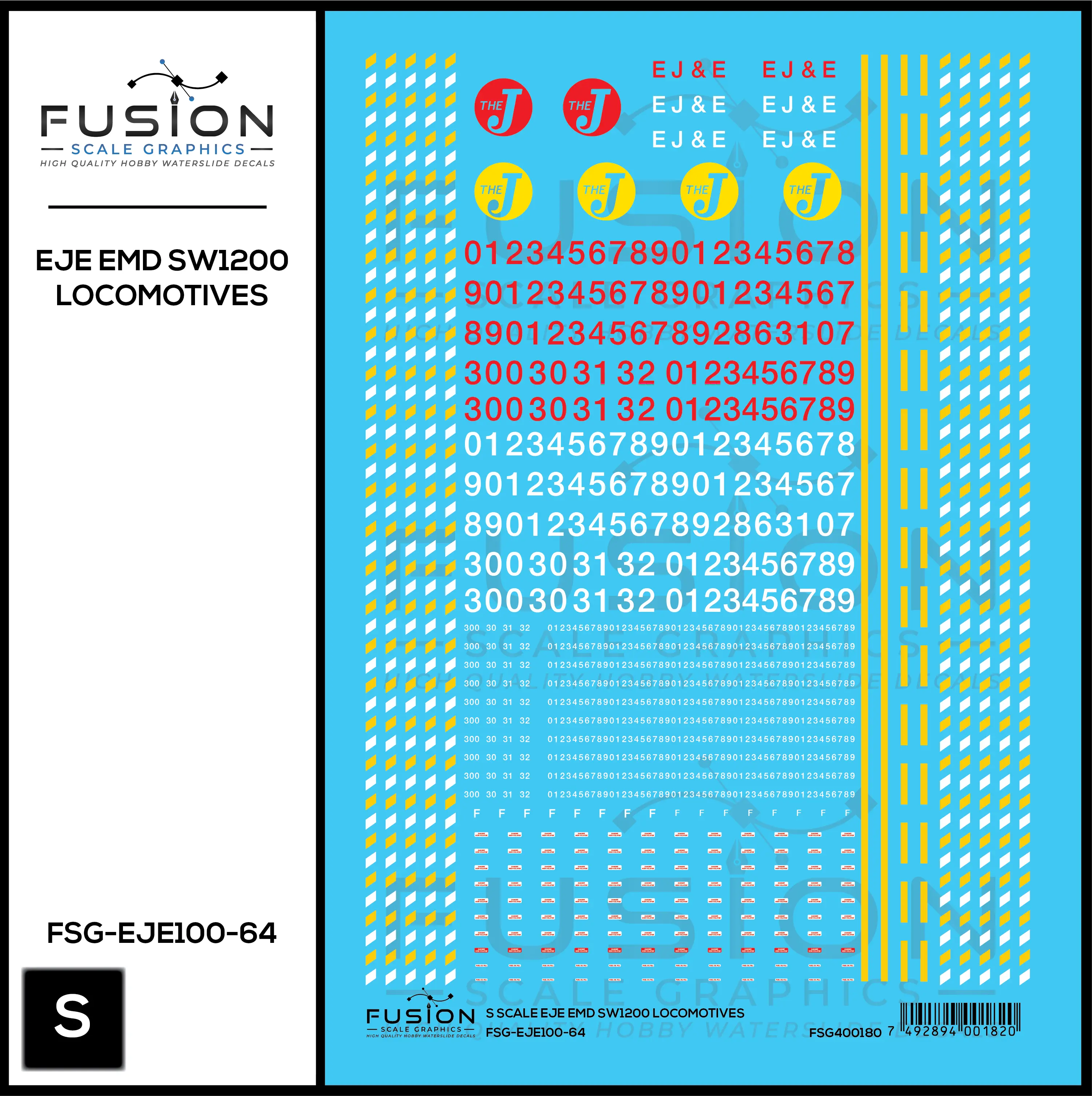 S Scale Elgin Joliet and Eastern EJE EMD SW1200 Locomotive Decal Set Fusion Scale Graphics