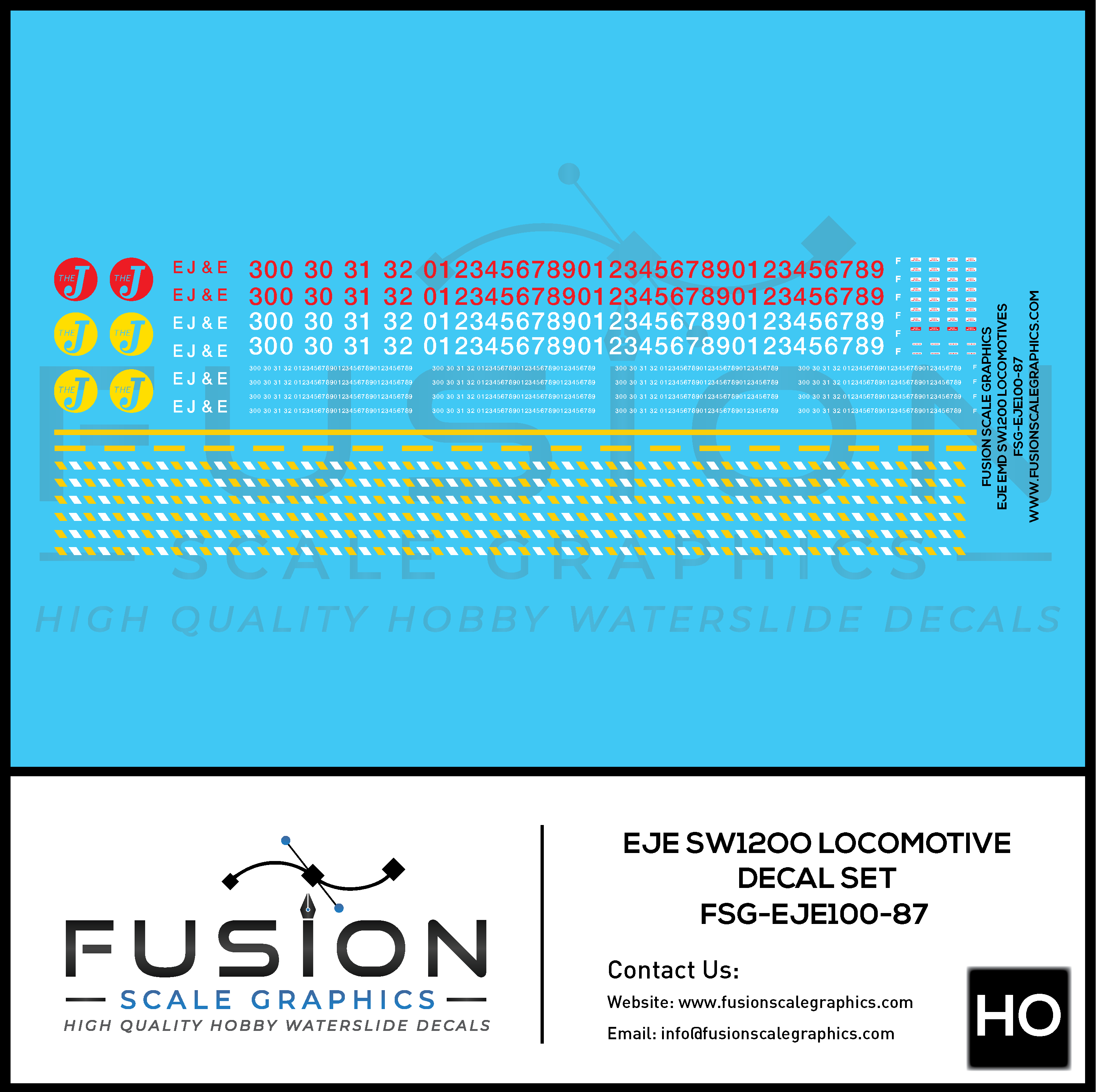 HO Scale Elgin Joliet and Eastern EJE EMD SW1200 Locomotive Decal Set Fusion Scale Graphics