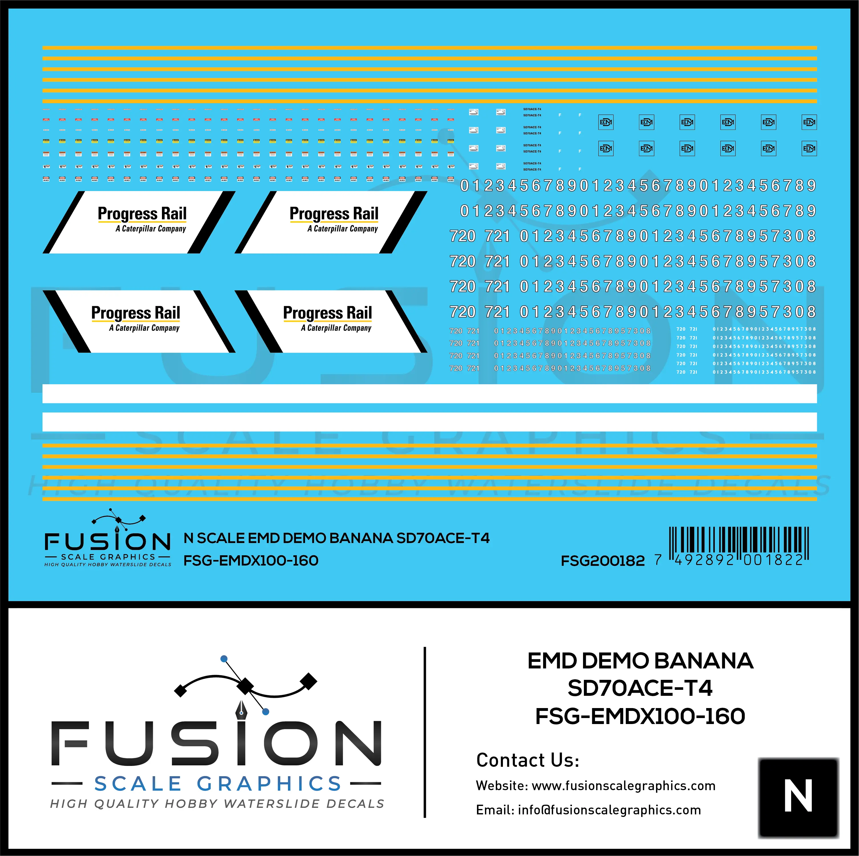 N Scale EMD Demo Banana SD70ACE-T4 Locomotive Decal Set Fusion Scale Graphics