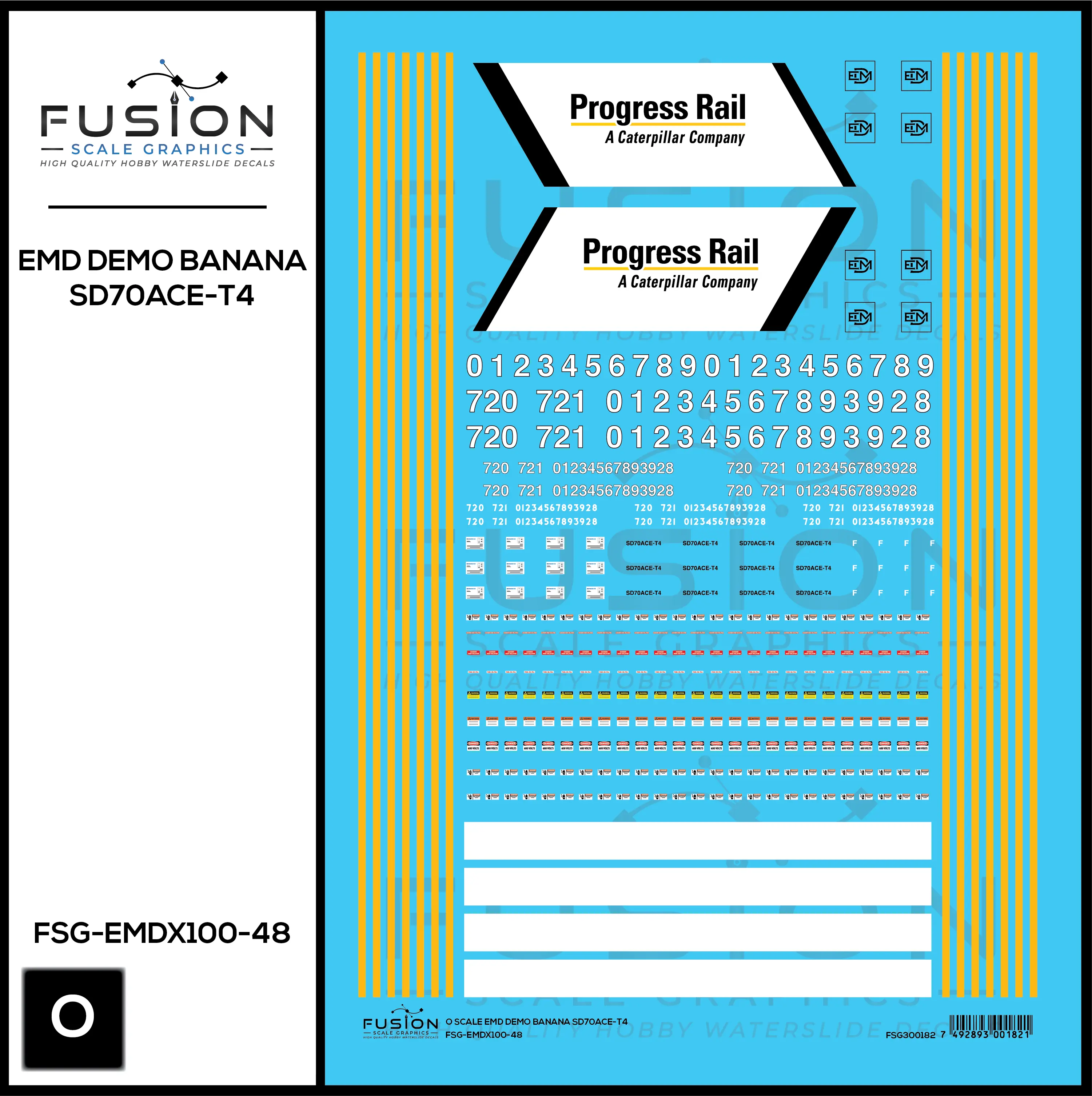 O Scale EMD Demo Banana SD70ACE-T4 Locomotive Decal Set Fusion Scale Graphics