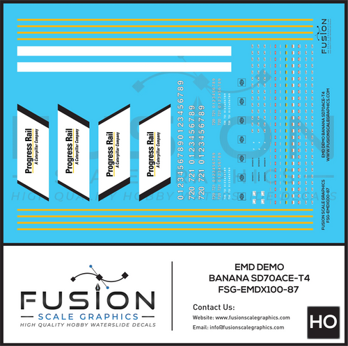 HO Scale EMD Demo T4 SD70ACE Banana Locomotive Decal Set Fusion Scale Graphics