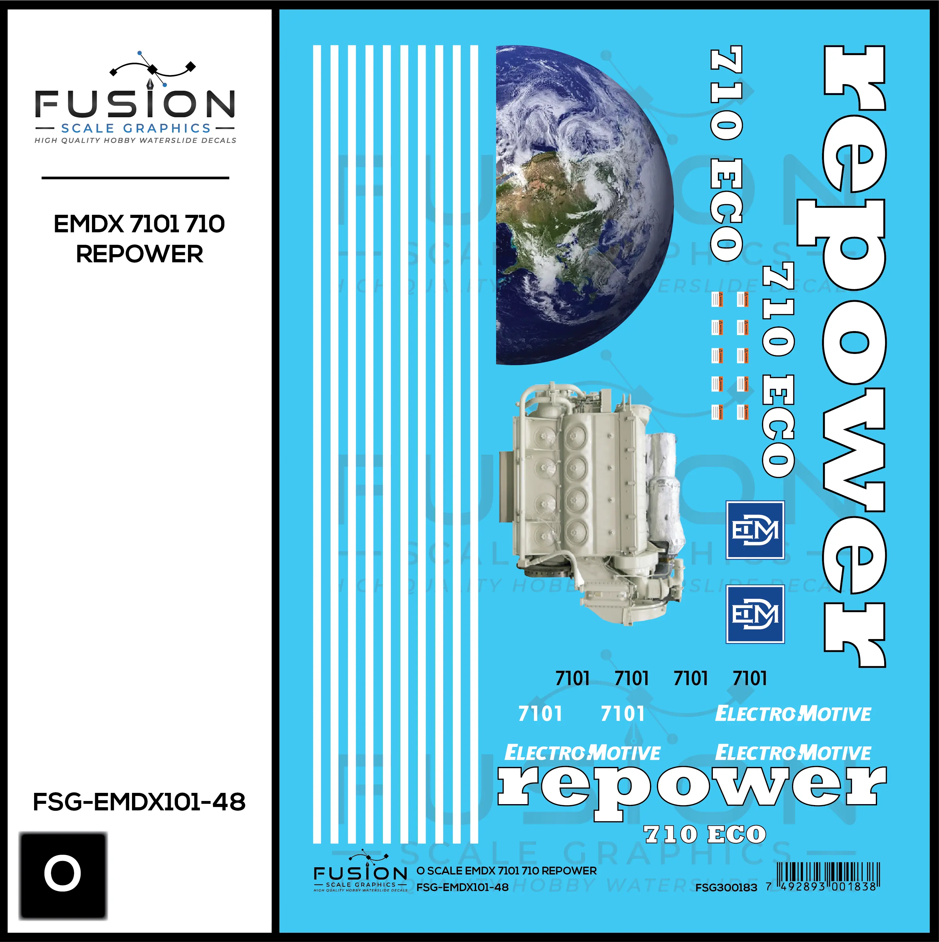 O Scale EMDX 7101 710 Repower Locomotive Decal Set Fusion Scale Graphics