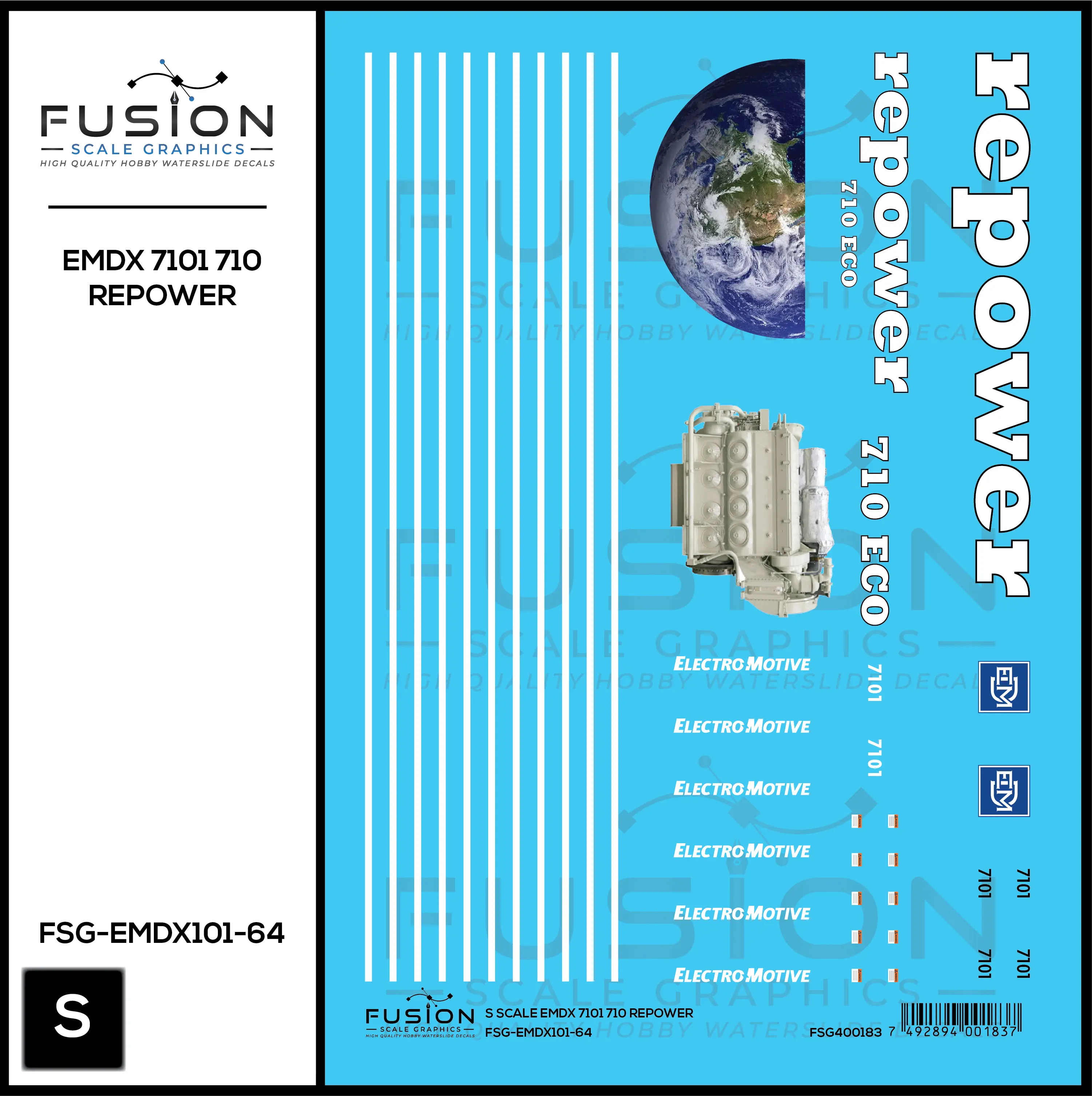 S Scale EMDX 7101 710 Repower Locomotive Decal Set Fusion Scale Graphics