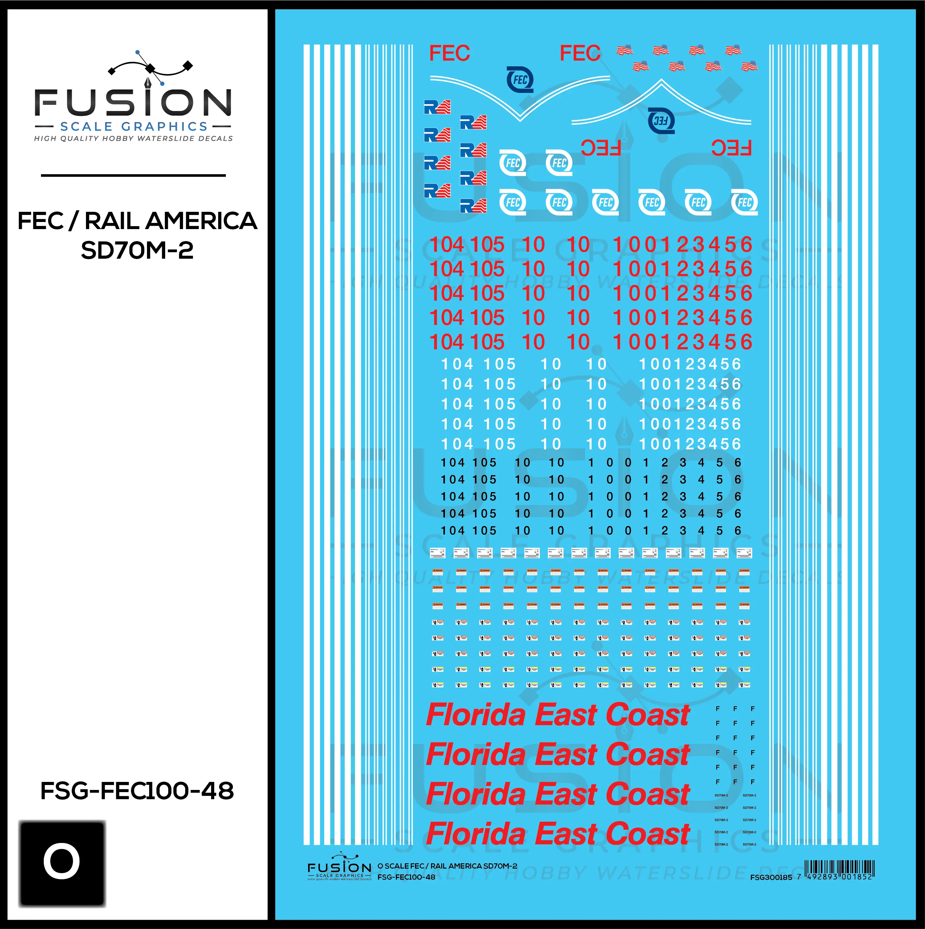 O Scale Florida East Coast/Rail America EMD SD70M-2 Locomotive Decal Set Fusion Scale Graphics