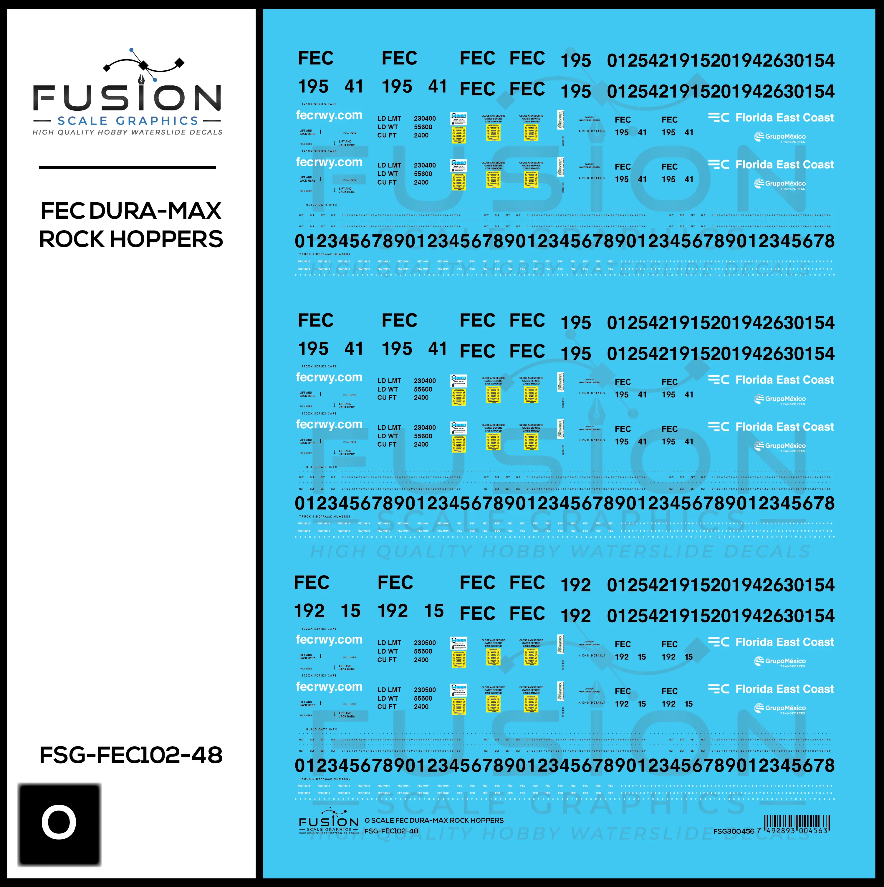 O Scale Florida East Coast Dura-Max Rock Hopper Cars Decal Set Fusion Scale Graphics