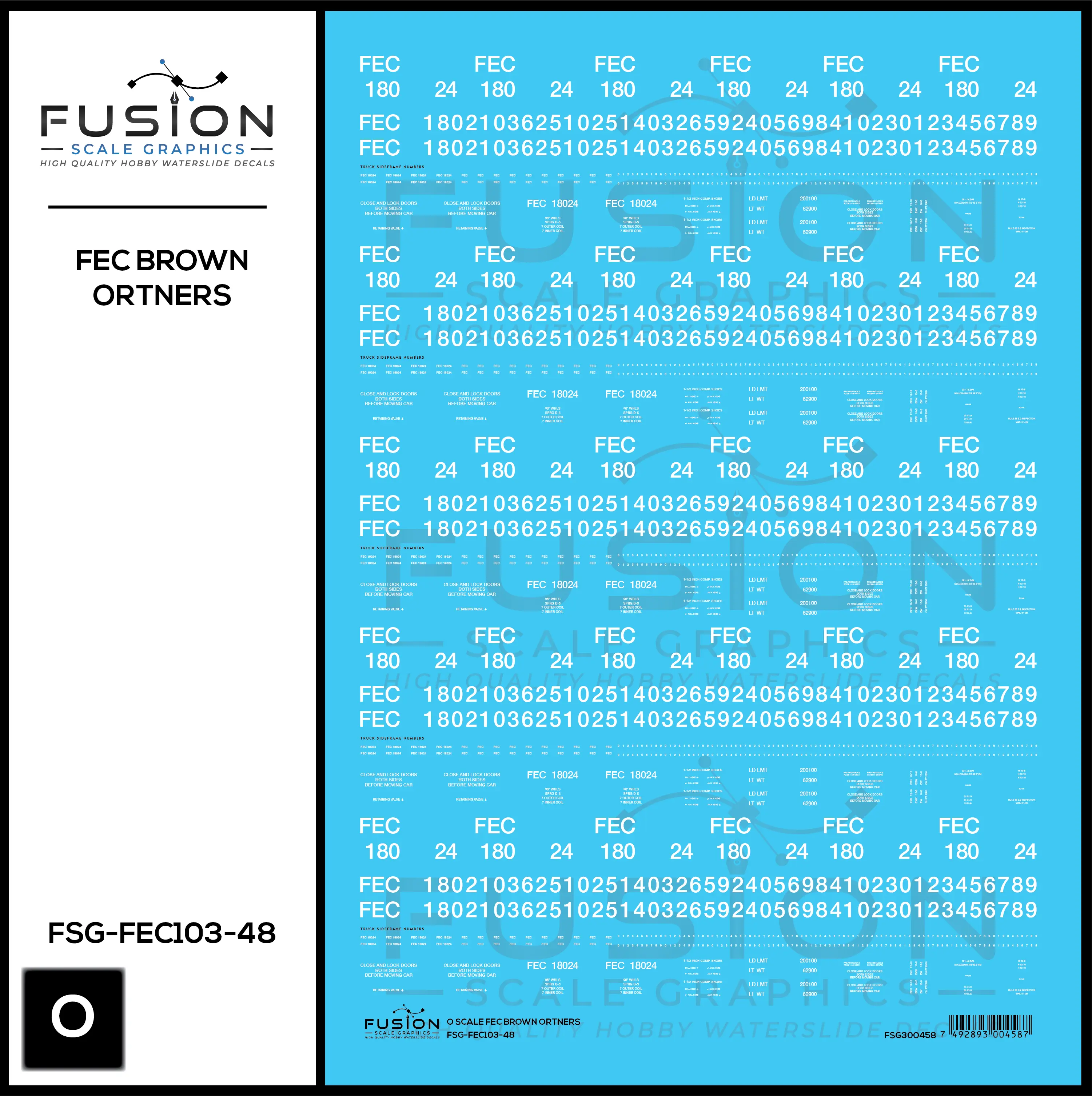 O Scale Florida East Coast Brown Ortner Rock Hopper Cars Decal Set Fusion Scale Graphics