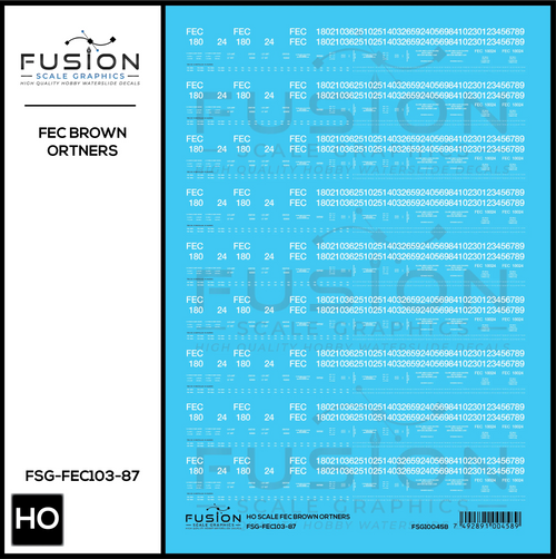 HO Scale Florida East Coast Brown Ortner Rock Hopper Cars Decal Set Fusion Scale Graphics