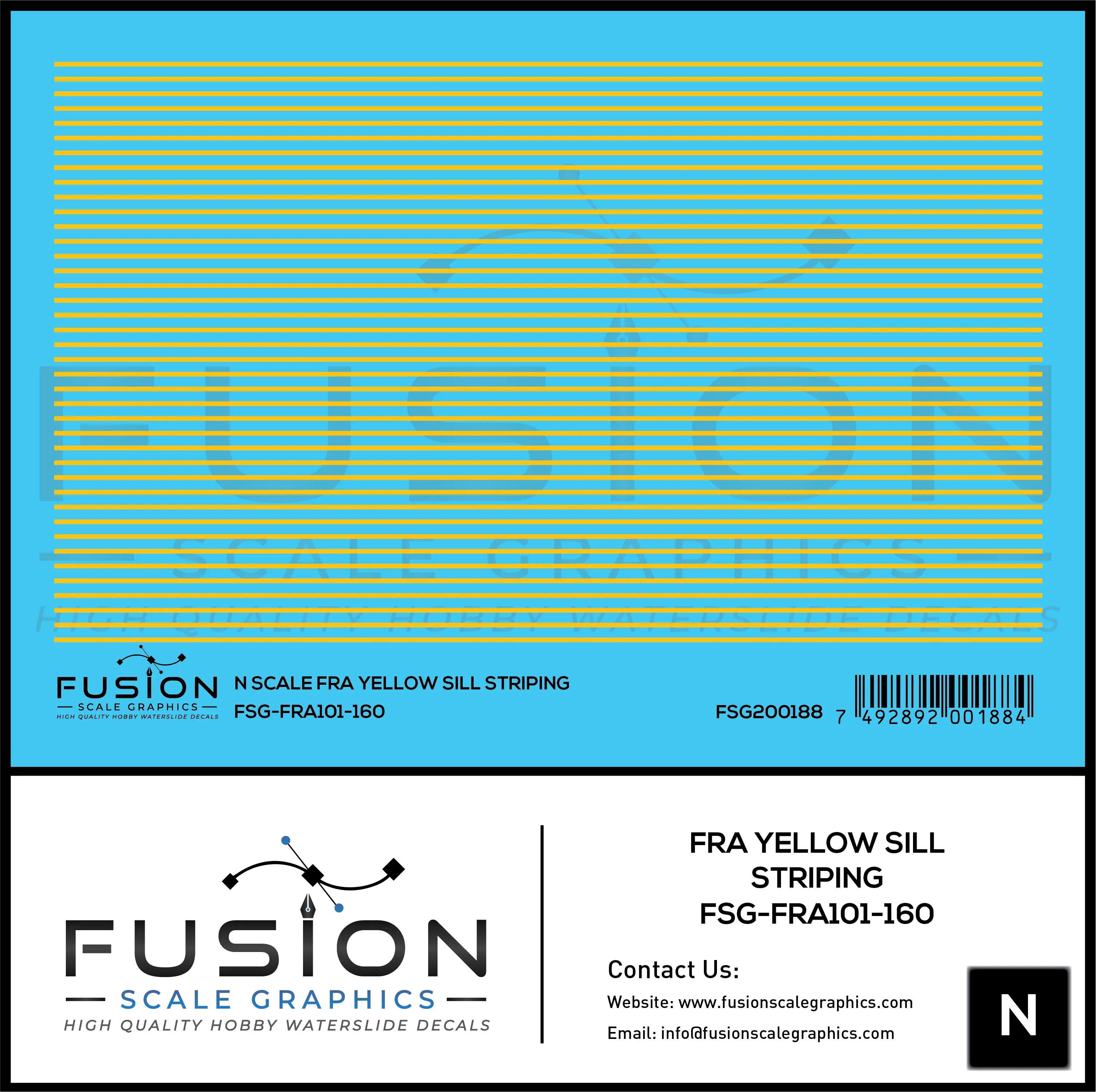N Scale FRA Yellow Safety Sill Striping Decal Set Fusion Scale Graphics