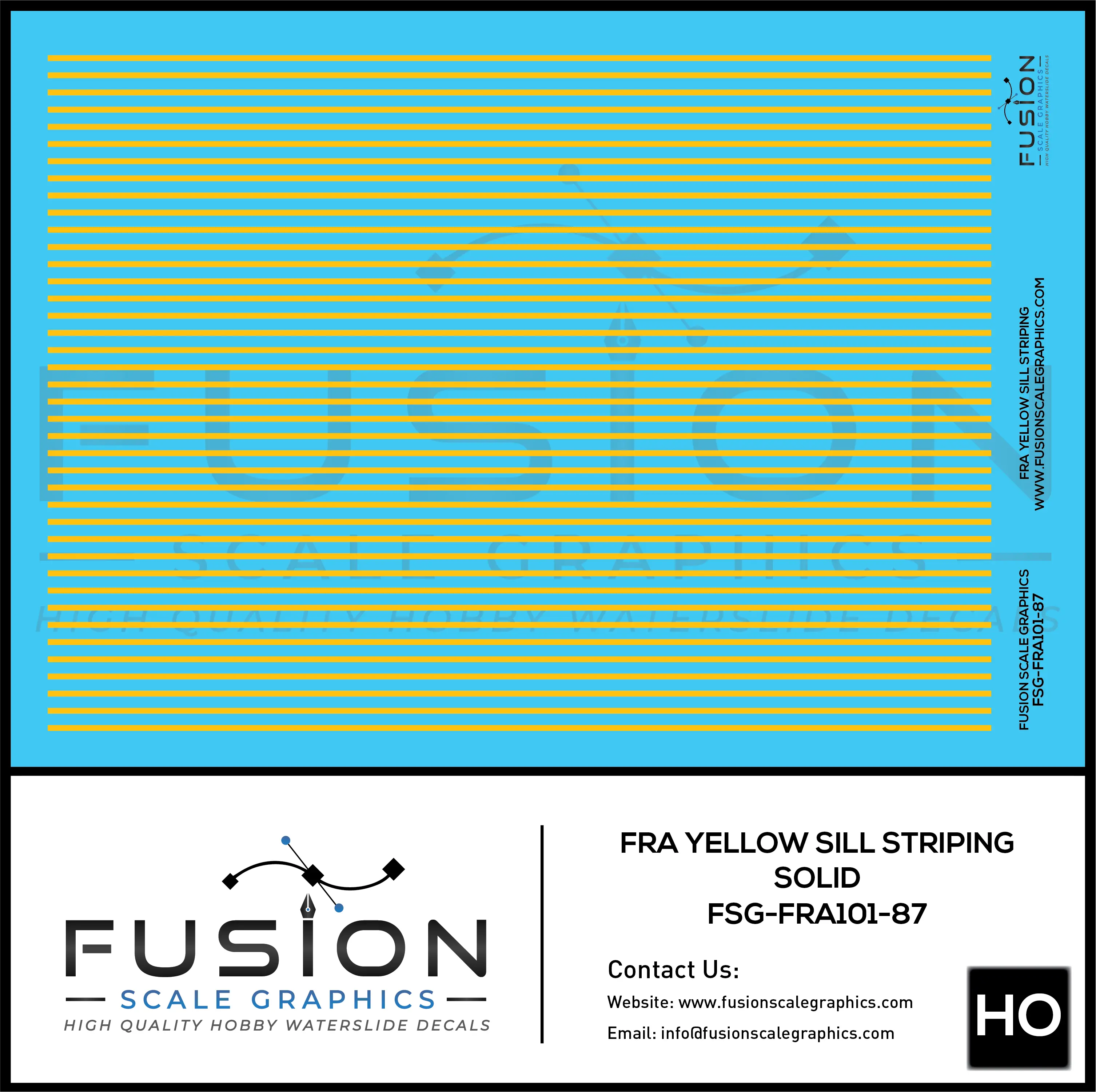HO Scale FRA Yellow Sill Striping Decal Set Fusion Scale Graphics