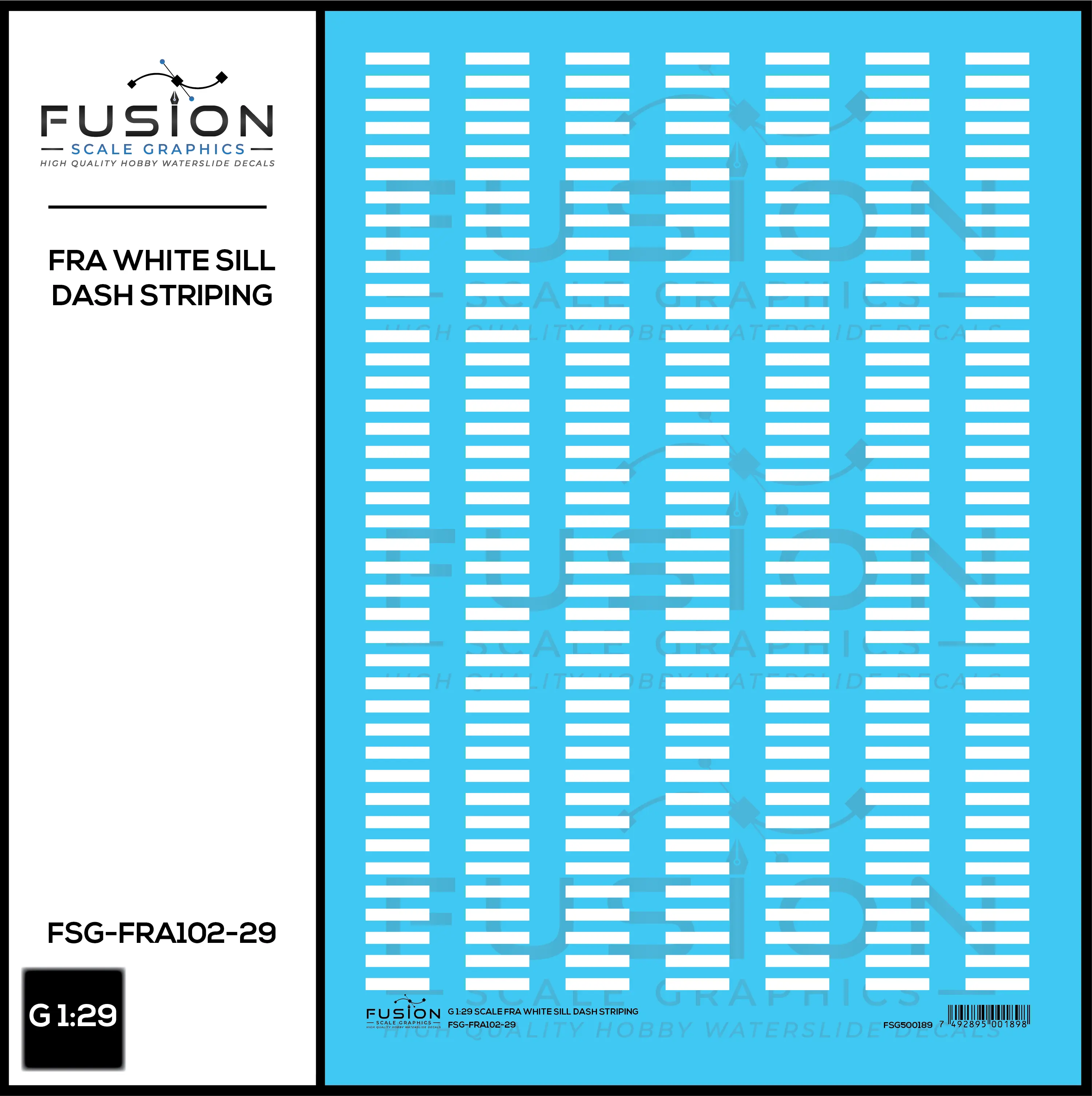 G 1:29 Scale FRA White Sill Dash Decal Set Fusion Scale Graphics