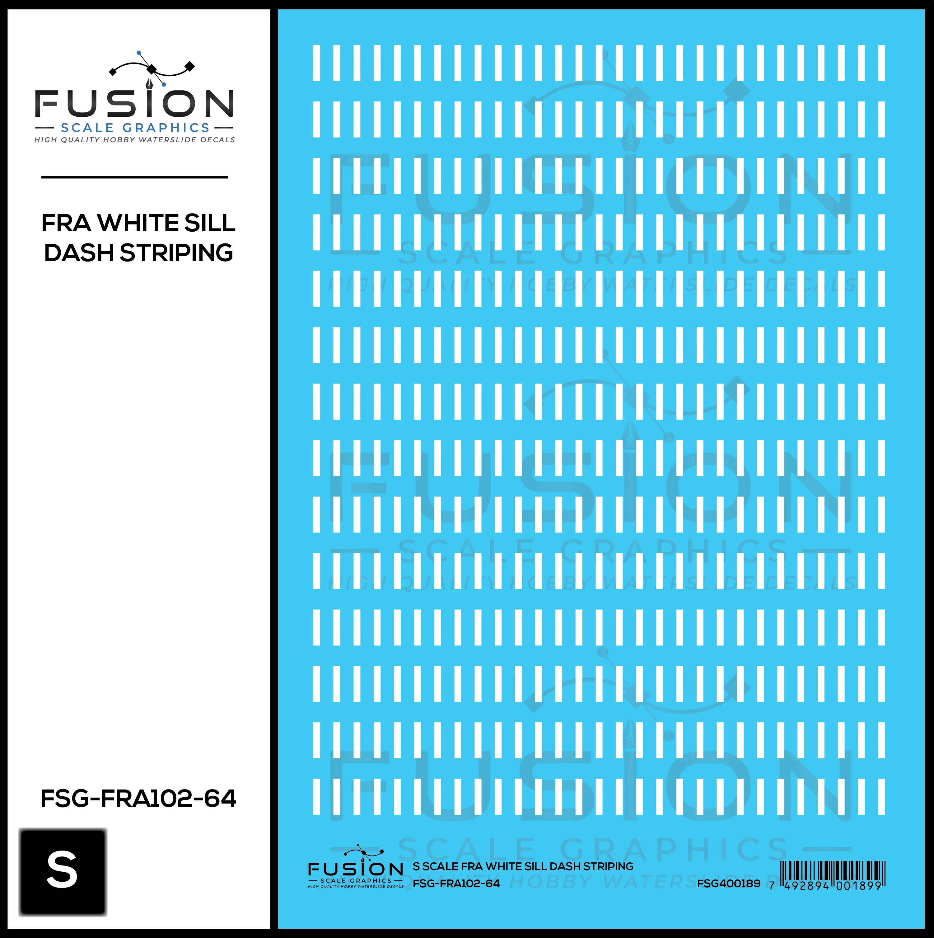 S Scale FRA White Safety Dash Sill Striping Decal Set Fusion Scale Graphics