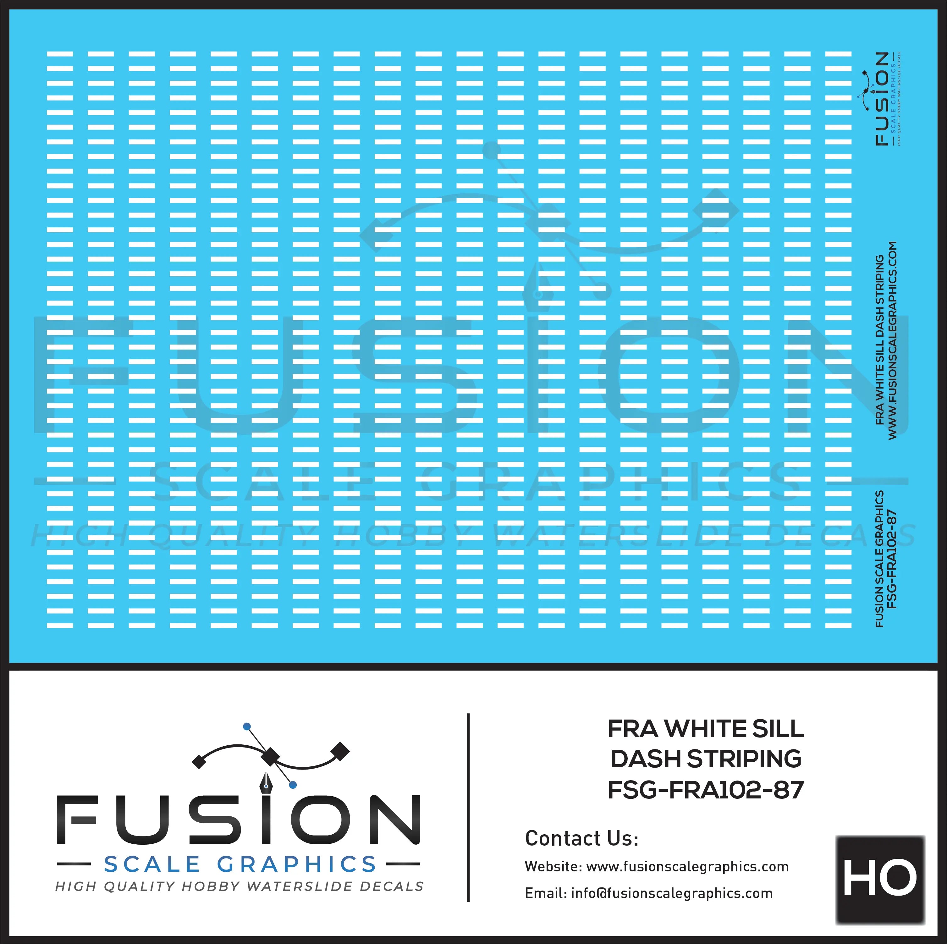 HO Scale FRA White Sill Dash Decal Set Fusion Scale Graphics