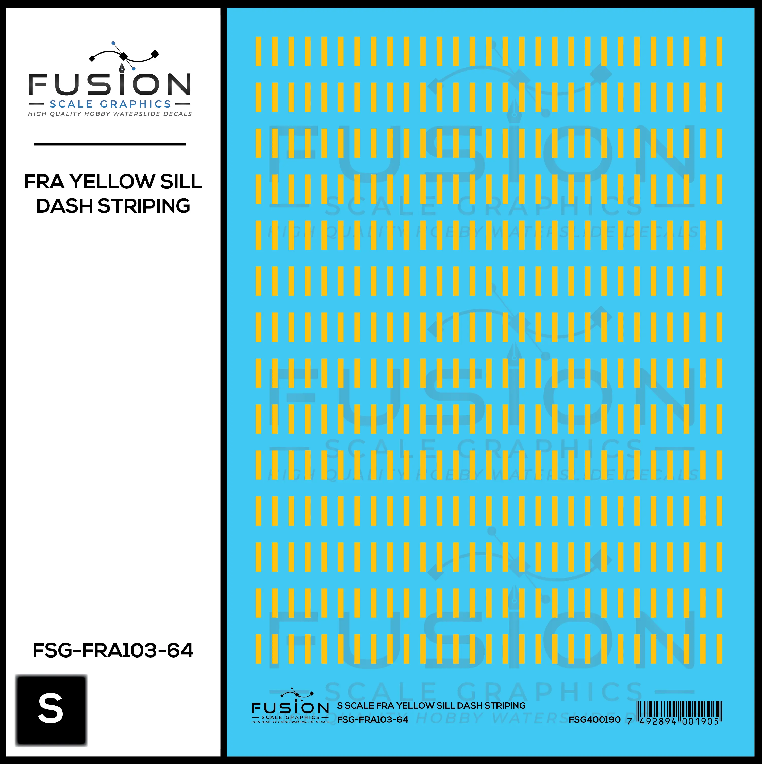 S Scale FRA Yellow Safety Dash Sill Striping Decal Set Fusion Scale Graphics