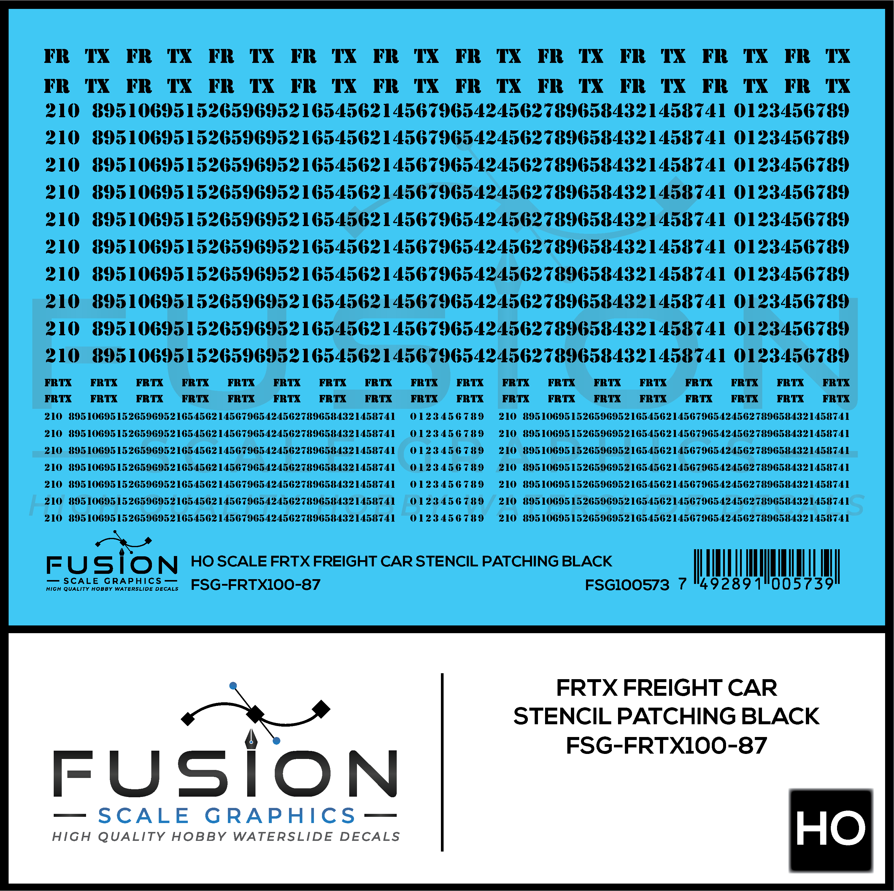 HO Scale FRTX Black Freight Car Stencil Patching Decal Set