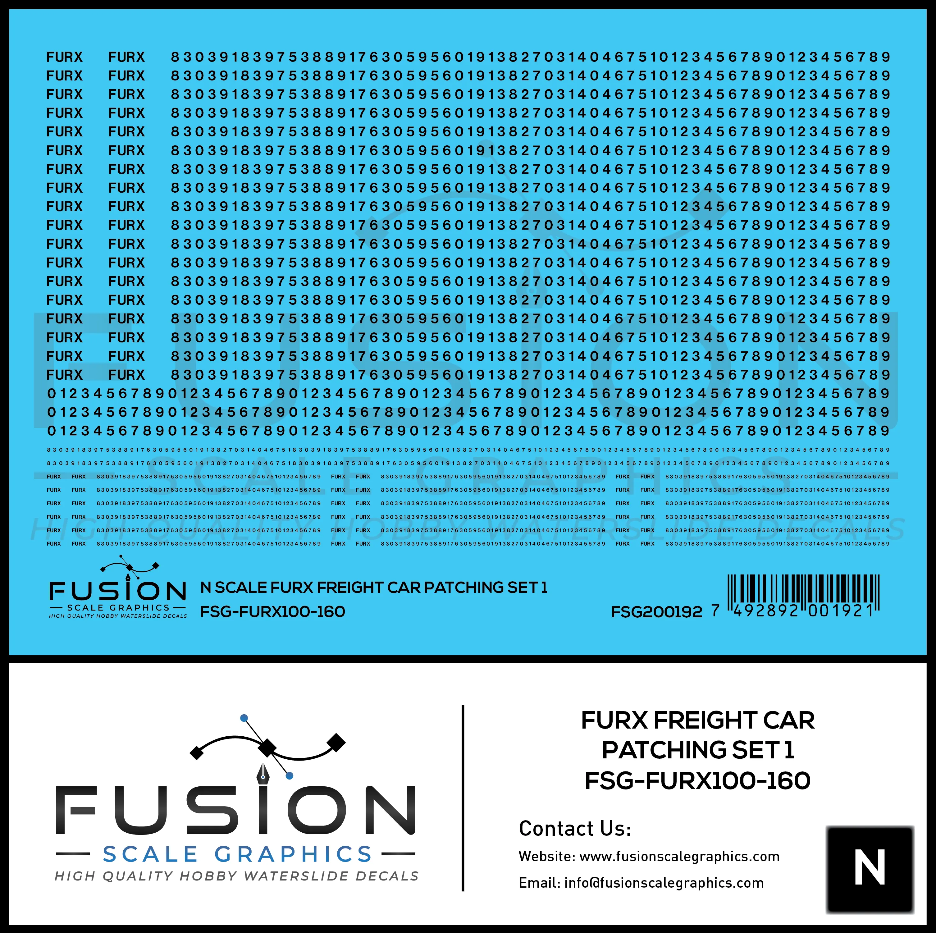 N Scale FURX Freight Car Patches Set 1 Black Fusion Scale Graphics