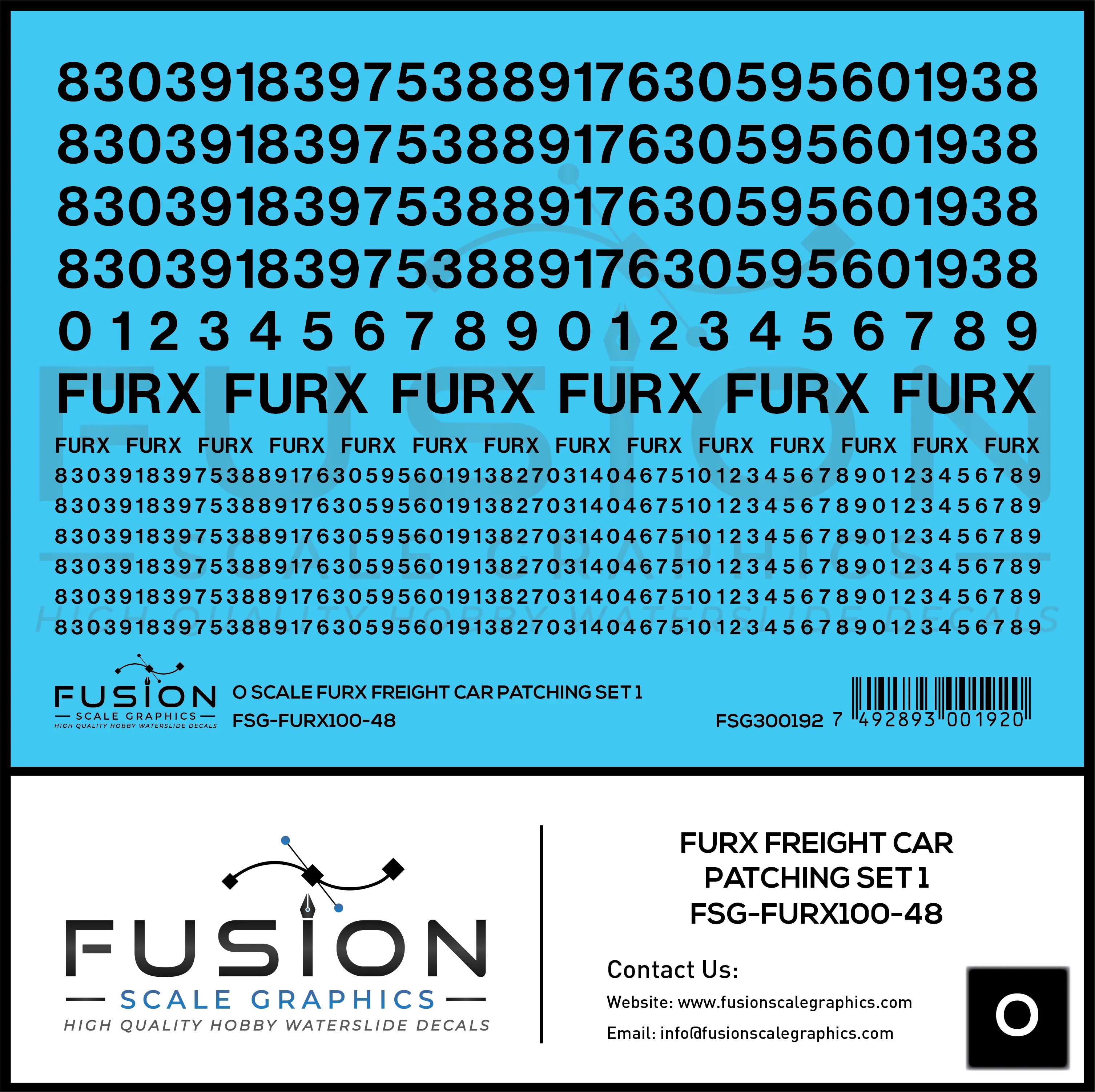 O Scale FURX Freight Car Patches Set 1 Black Fusion Scale Graphics