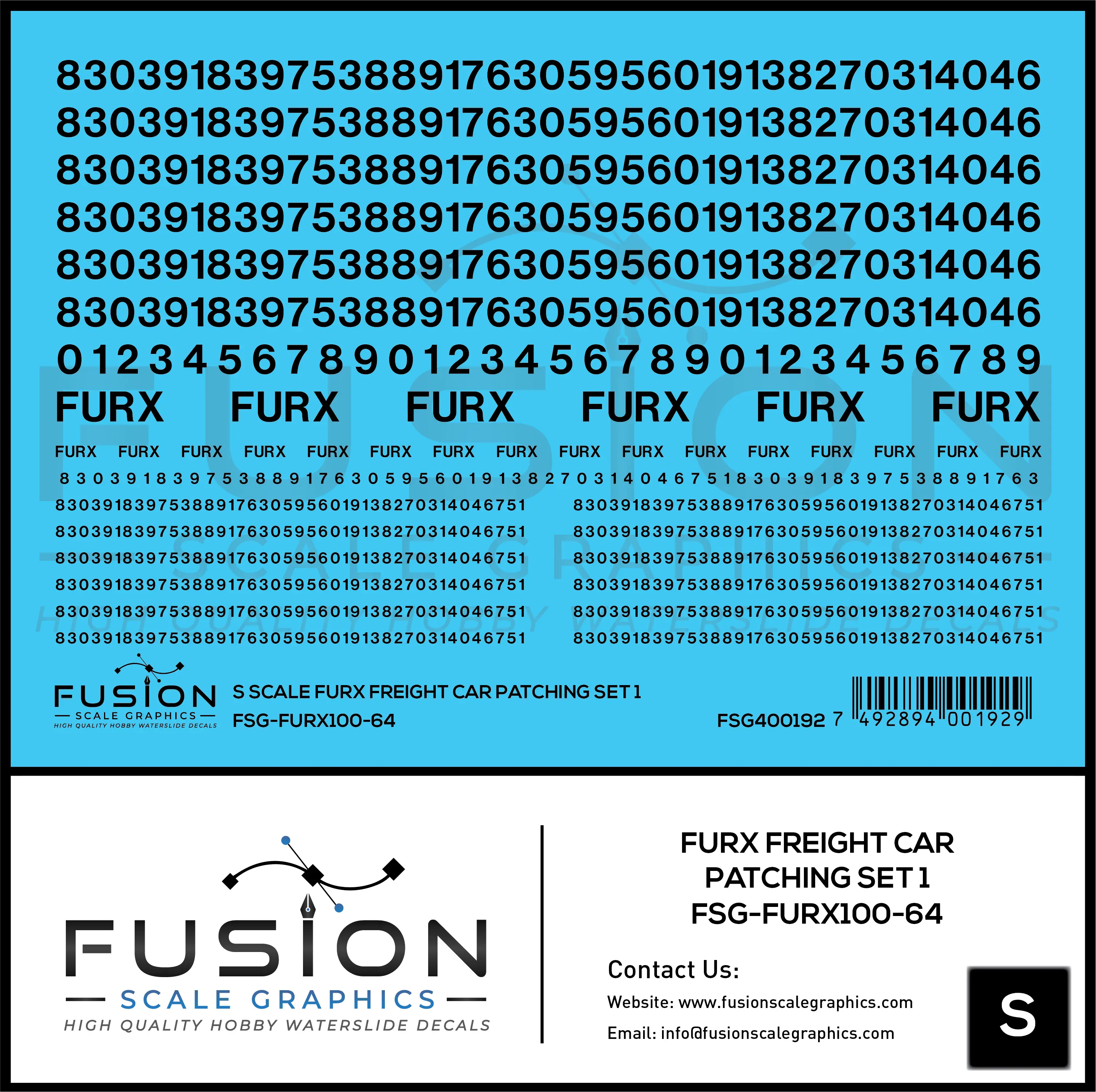 S Scale FURX Freight Car Patches Set 1 Black Fusion Scale Graphics