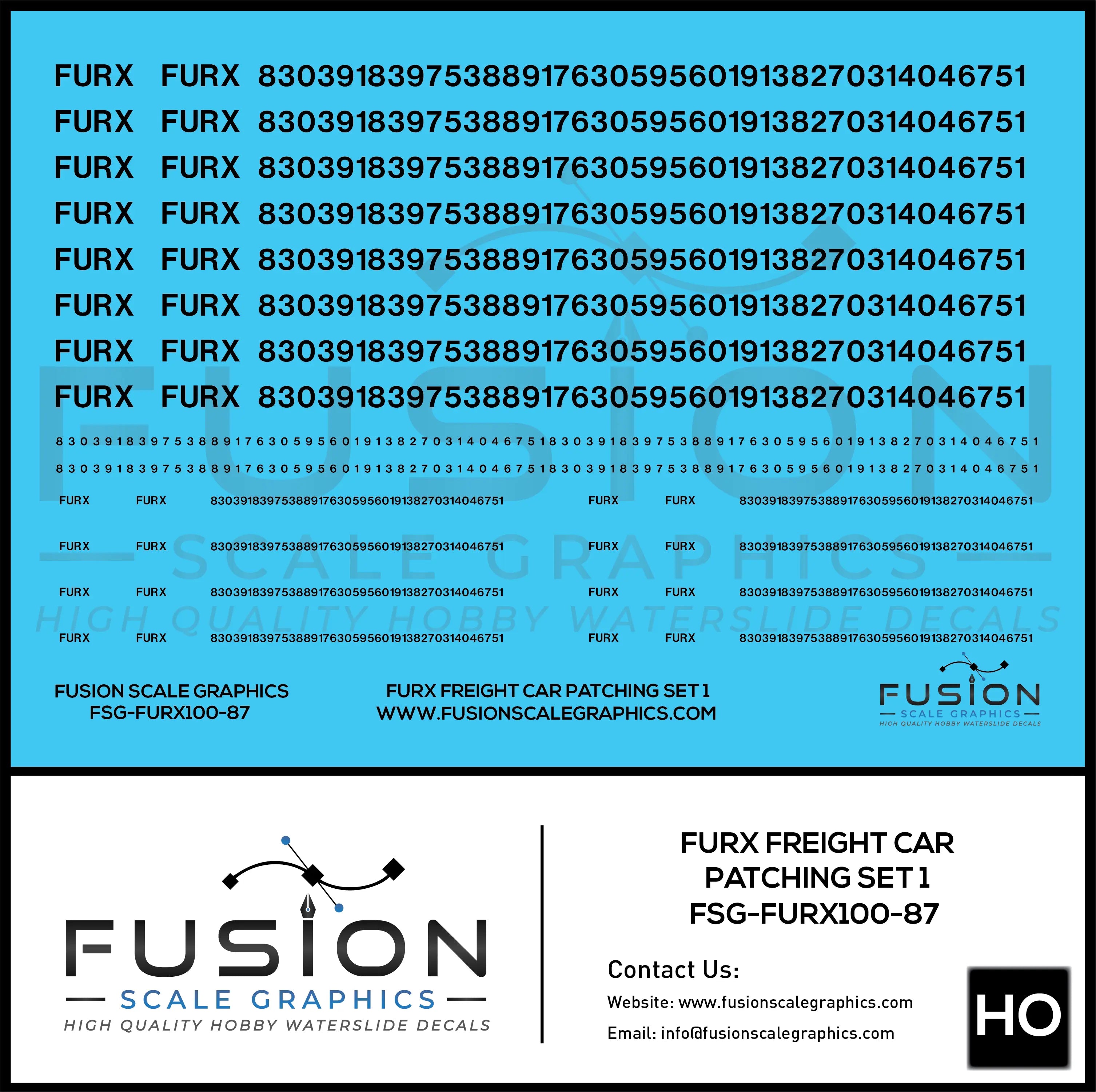 HO Scale FURX Freight Car Patches Set 1 Black Fusion Scale Graphics