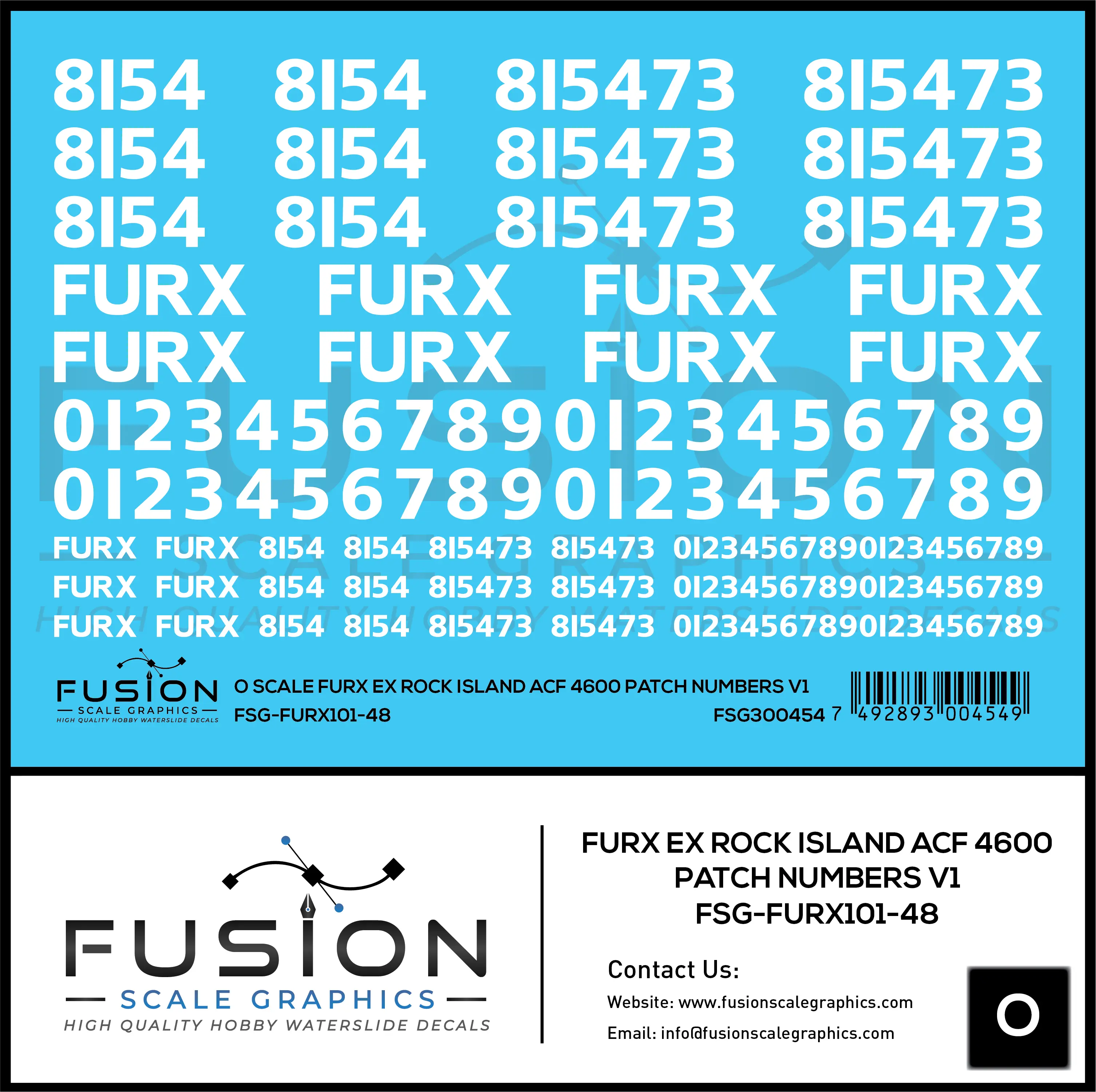 O Scale FURX Ex Rock Island Acf 4600 Patch Numbers V1 Decal Set Fusion Scale Graphics