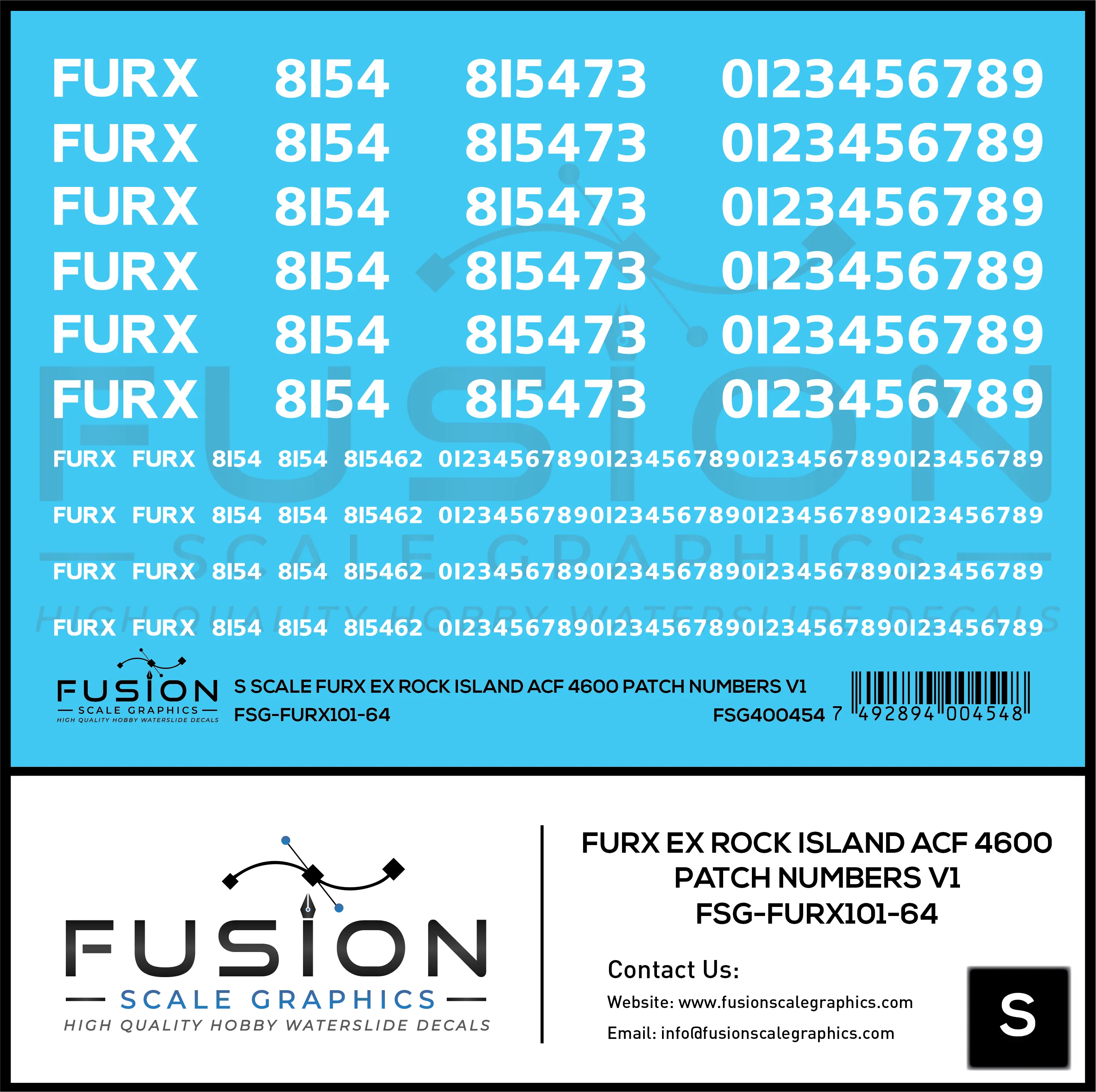 S Scale FURX Ex Rock Island Acf 4600 Patch Numbers V1 Decal Set Fusion Scale Graphics
