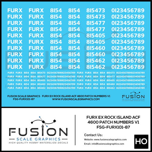 HO Scale FURX Ex Rock Island Acf 4600 Patch Numbers V1 Decal Set Fusion Scale Graphics