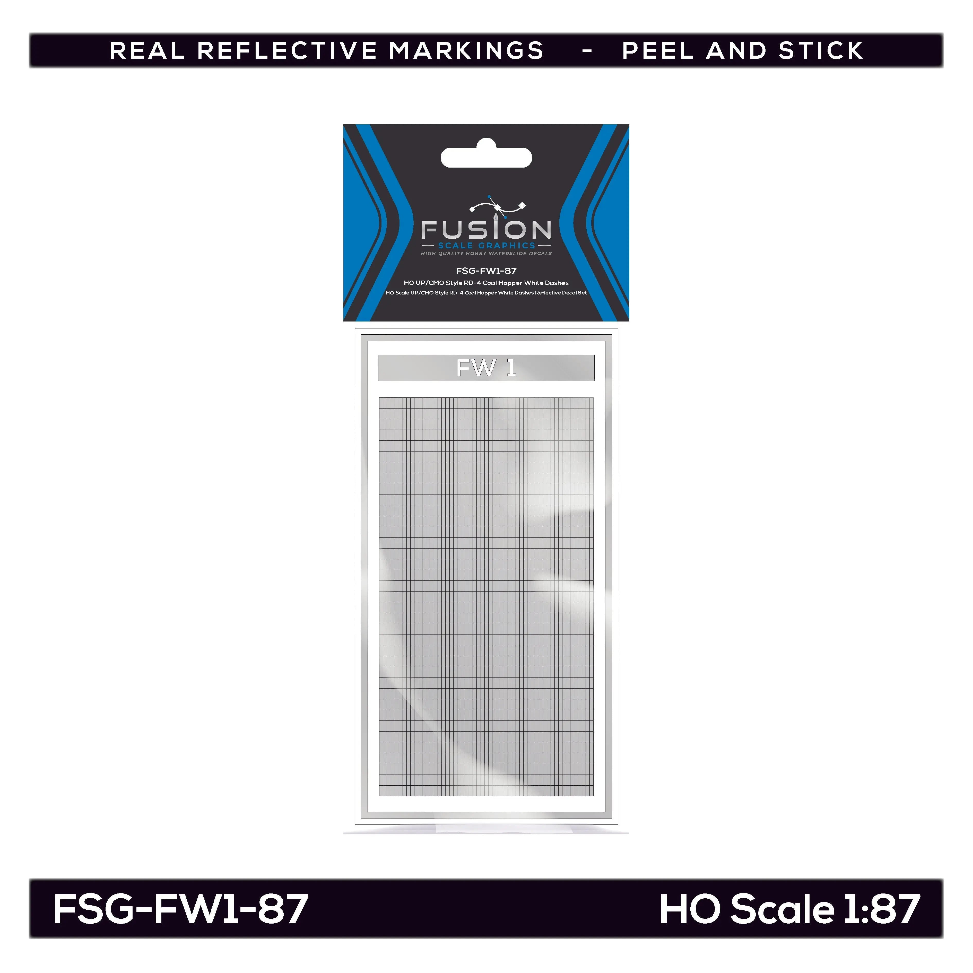 HO Scale UP/CMO Style RD-4 Coal Hopper White Dashes Reflective Decal Set Fusion Scale Graphics